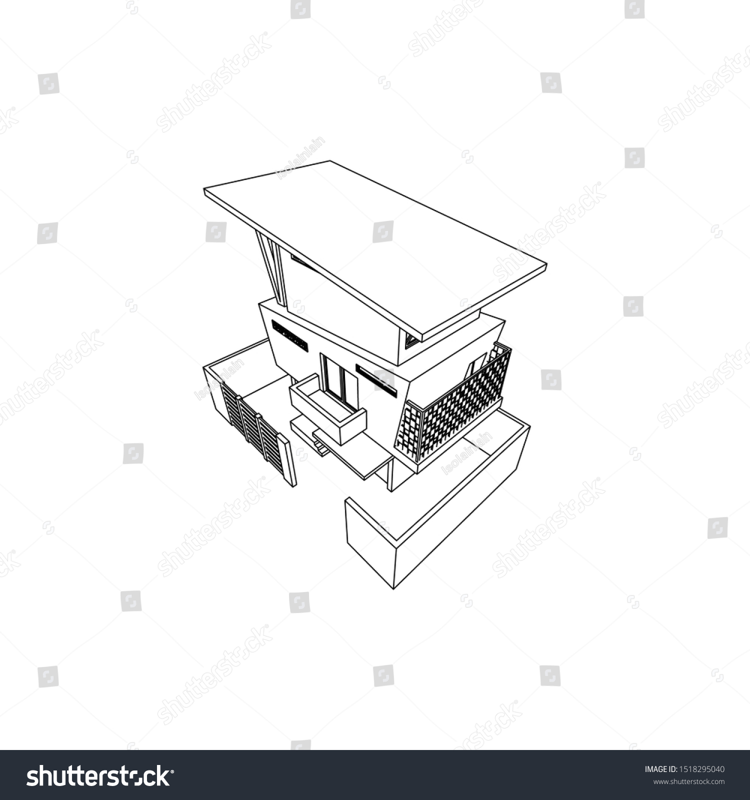 Asymmetric Architectural Building Concept Isolated Line Stock Vector ...