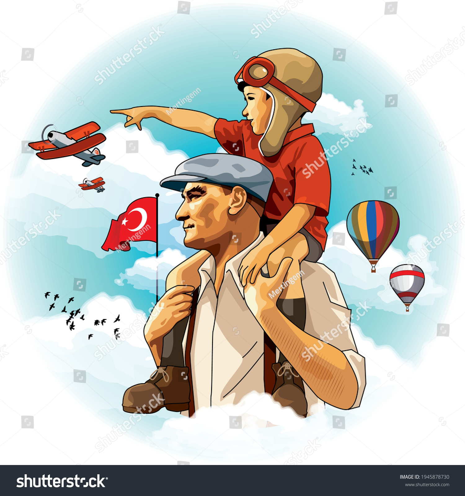 carries-little-boy-on-his-shoulders-stok-vekt-r-telifsiz-1945878730