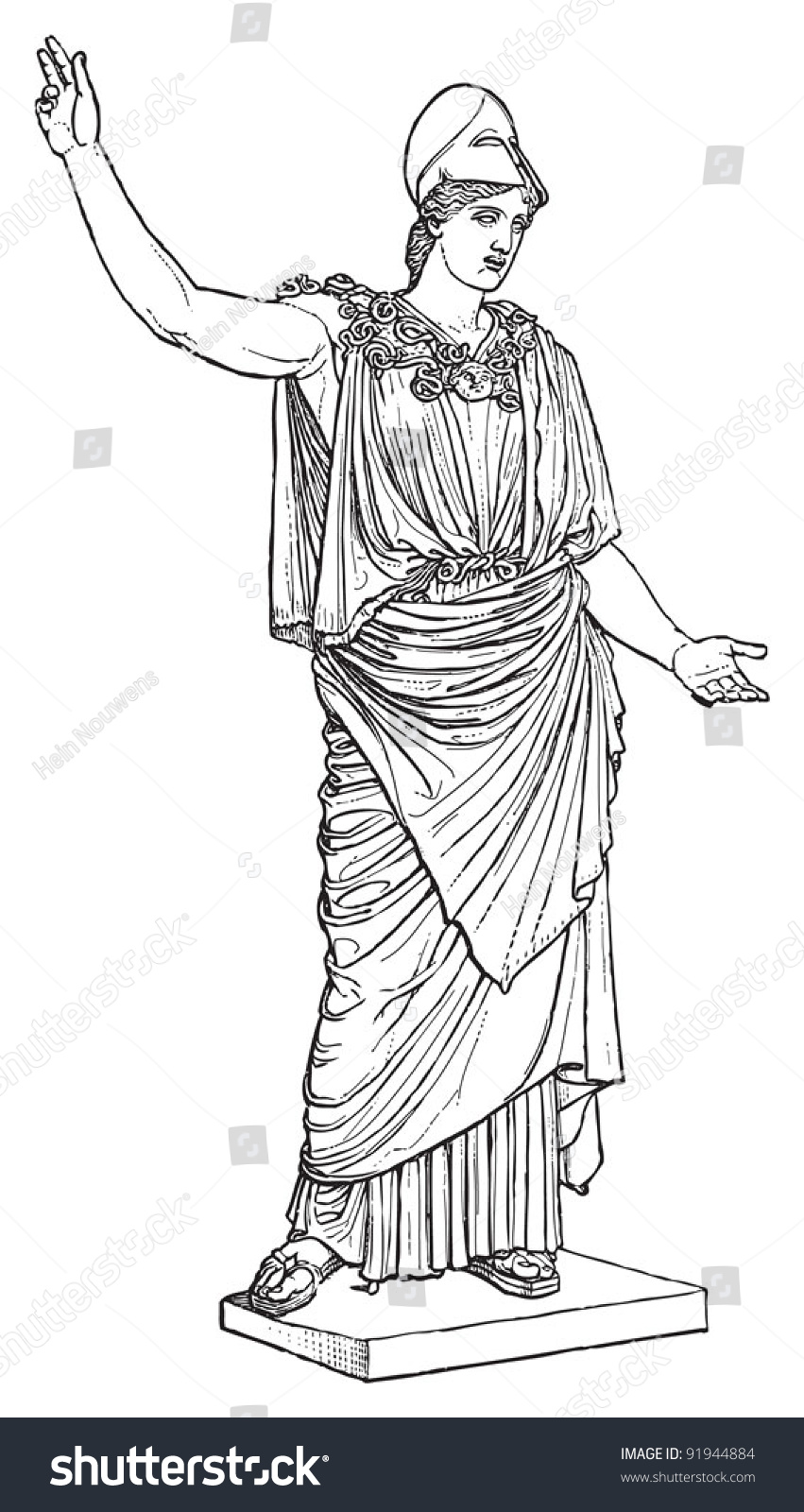 Athena Of Velletri - Greek - Roman Sculpture / Vintage Illustration ...