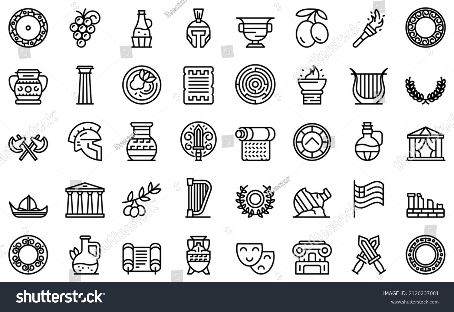 SVG of Athens icons set outline vector. Greece skyline. City building svg