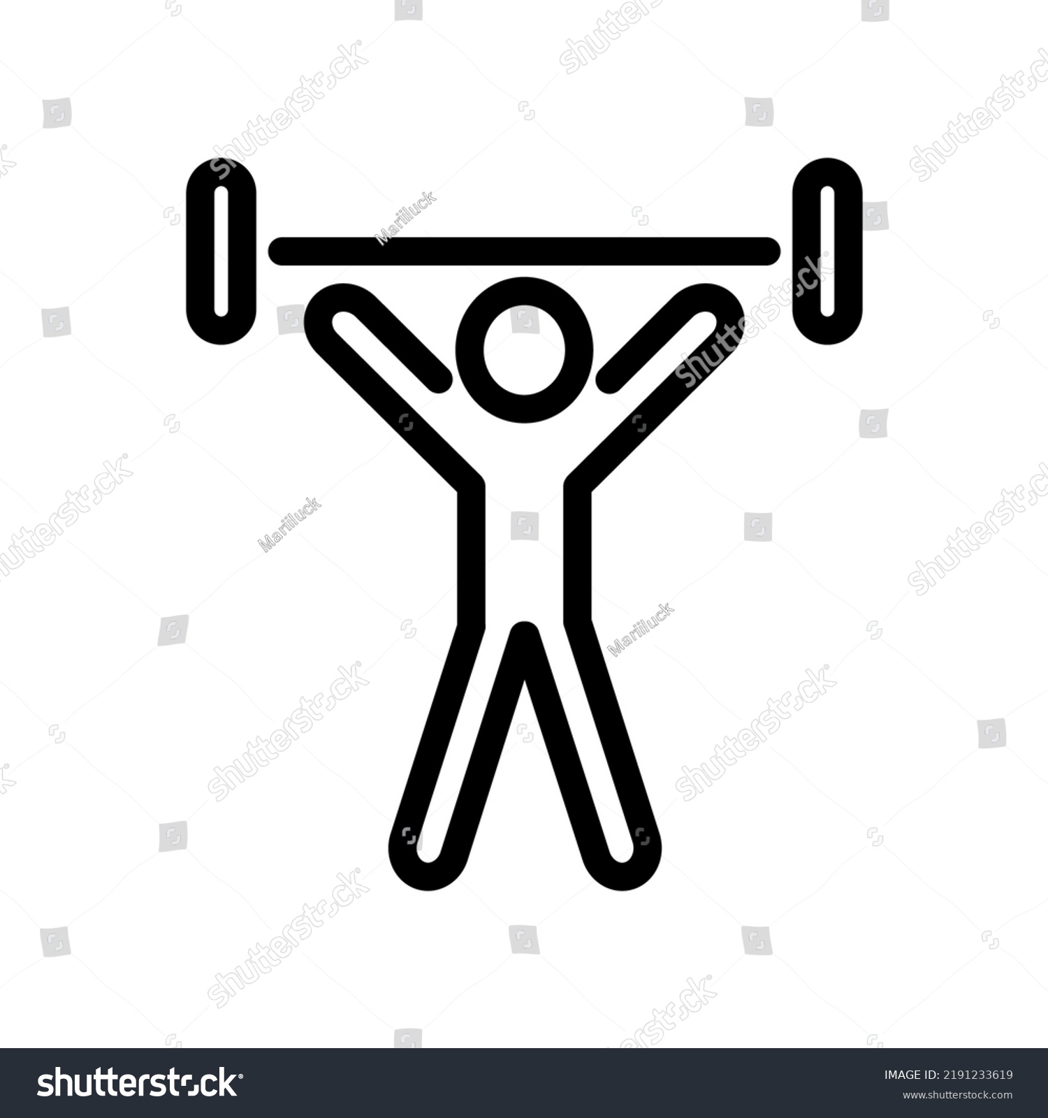 SVG of Athlete with a barbell above his head, line symbol, vector editable stroke icon for user interface. Exercise military press, army press. svg