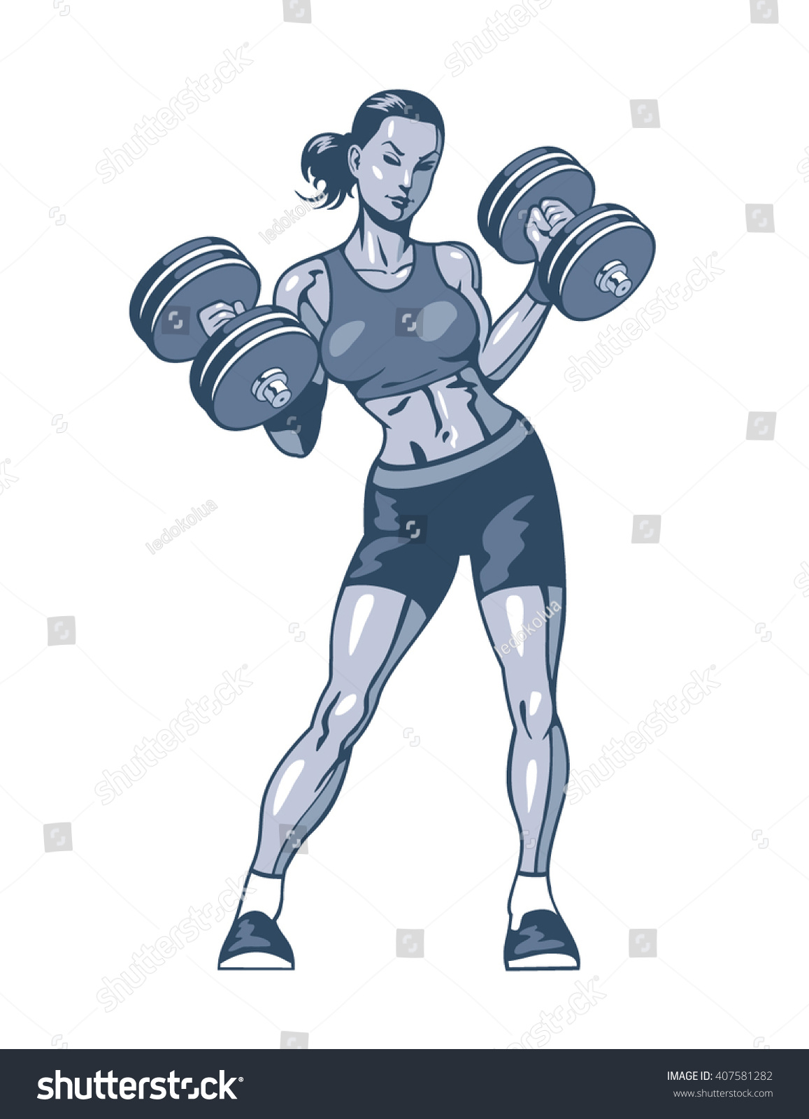 Athletic Sexy Fitness Woman Dumbbells Vector Stock Vector 407581282 ...