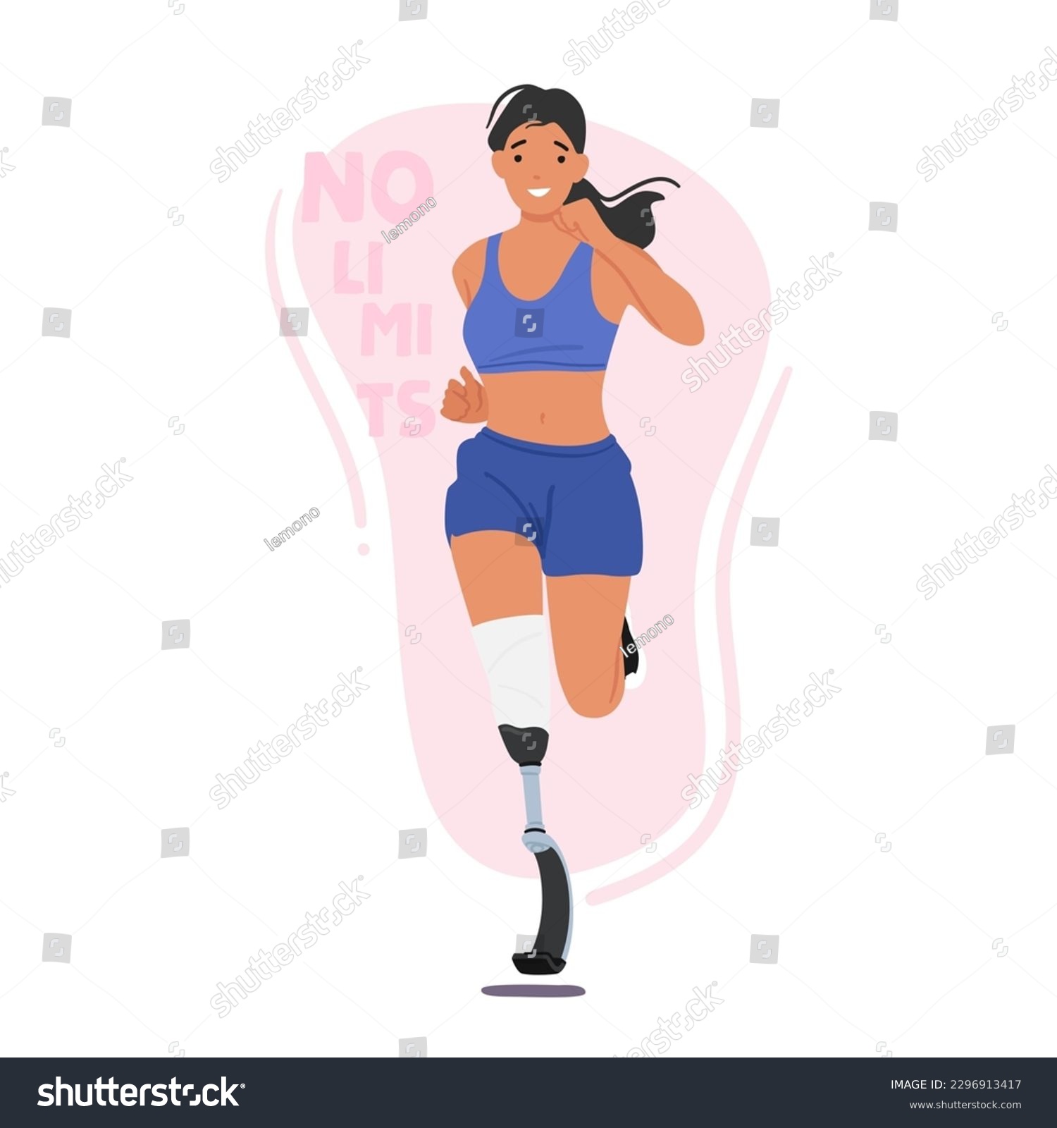 SVG of Athletic Woman With Leg Prosthesis Running Energetically On A Track With Determination And Skill, Defying Limits And Inspiring Others. Handicapped Female Sports Character. Cartoon Vector Illustration svg
