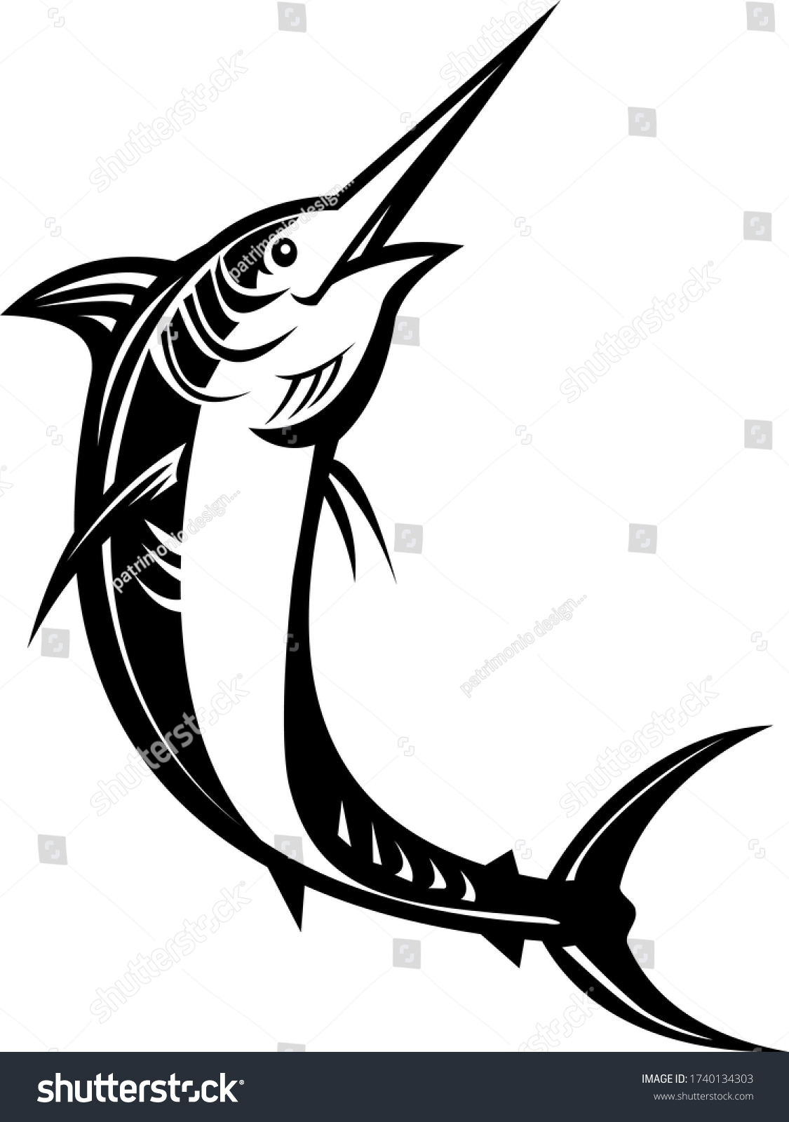 Atlantic Blue Marlin Jumping Retro Woodcut Stock Vector (Royalty Free ...