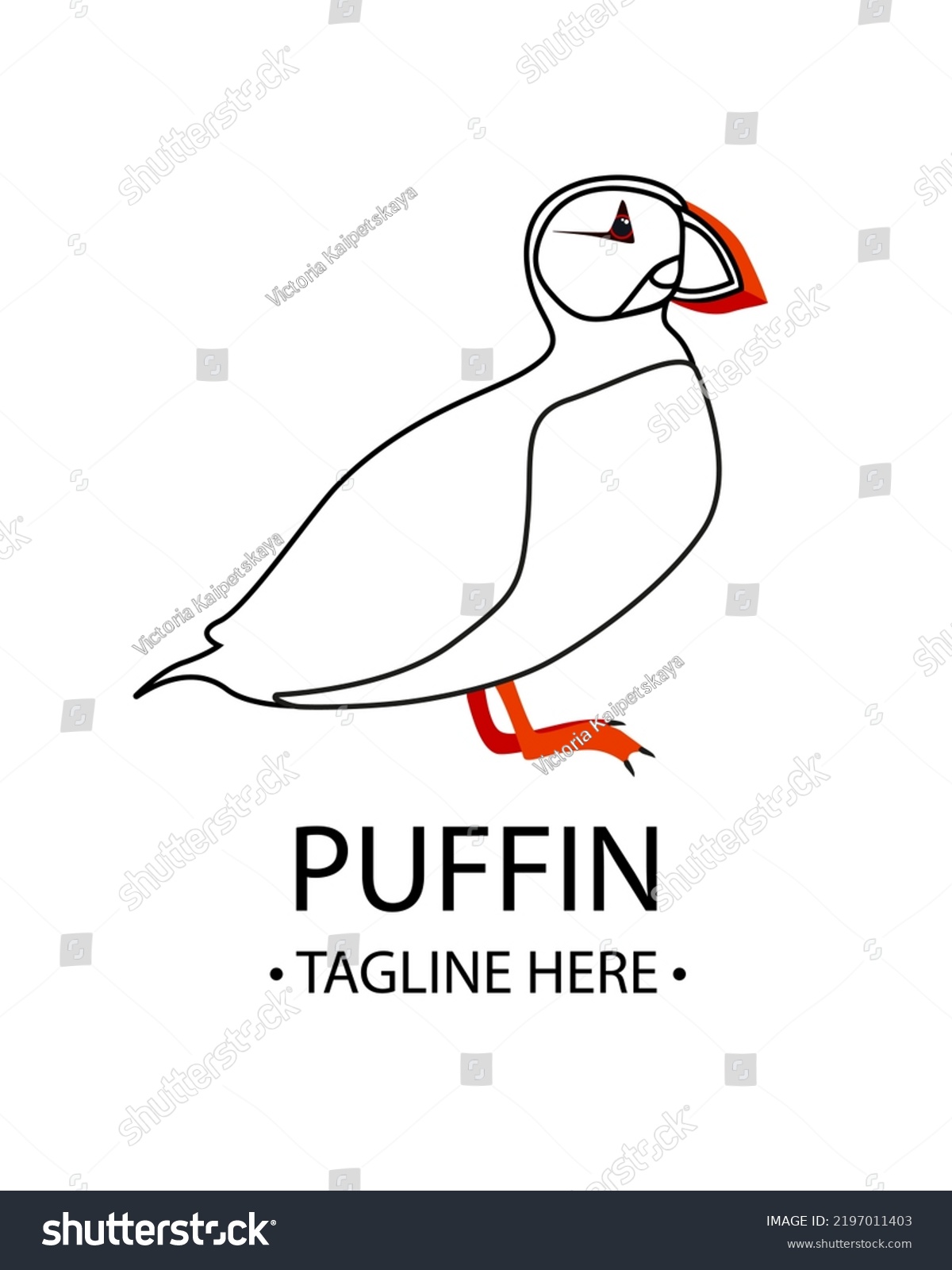 SVG of Atlantic Puffin flat vector illustration. North fauna, wildlife. Written Puffin Tagline Here. Red Book bird.  Arctic shore seabird, ocean coast inhabitants isolated on white background. svg