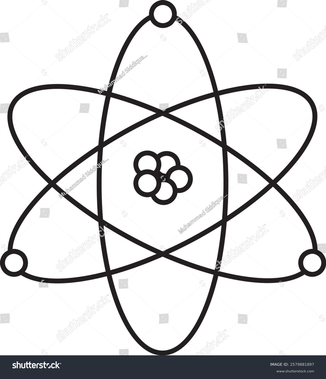 atom structure black lines on white background clip art preview