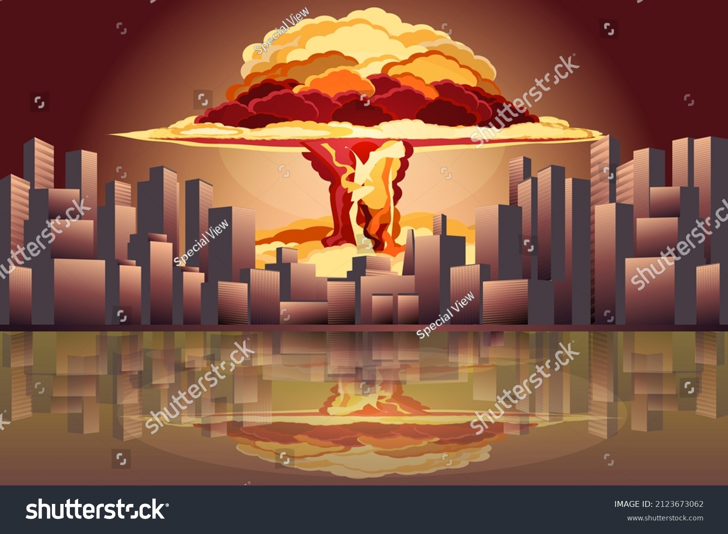 Atomic Bomb City Symbol Nuclear War Stock Vector (Royalty Free) 2123673062