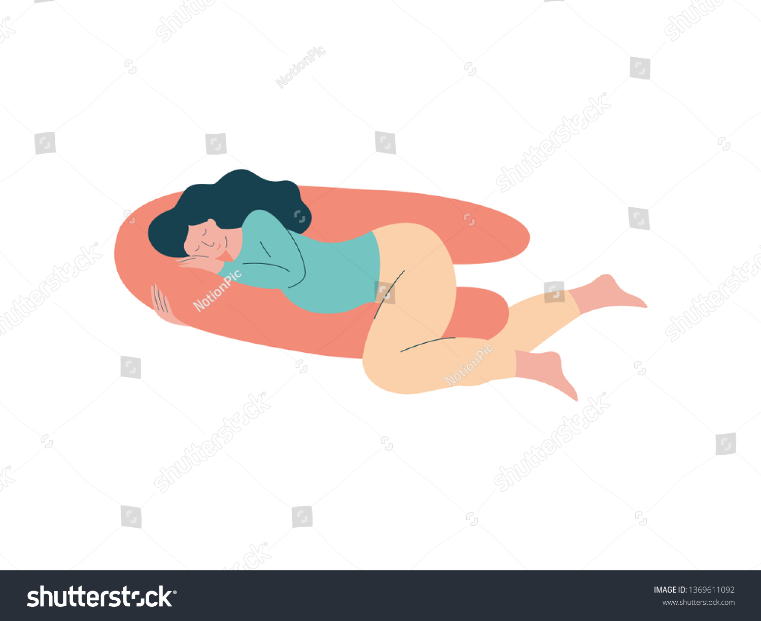 SVG of Attractive Brunette Pregnant Woman Sleeping with Special Pillow, Happy Pregnancy, Maternal Health Care Vector Illustration svg