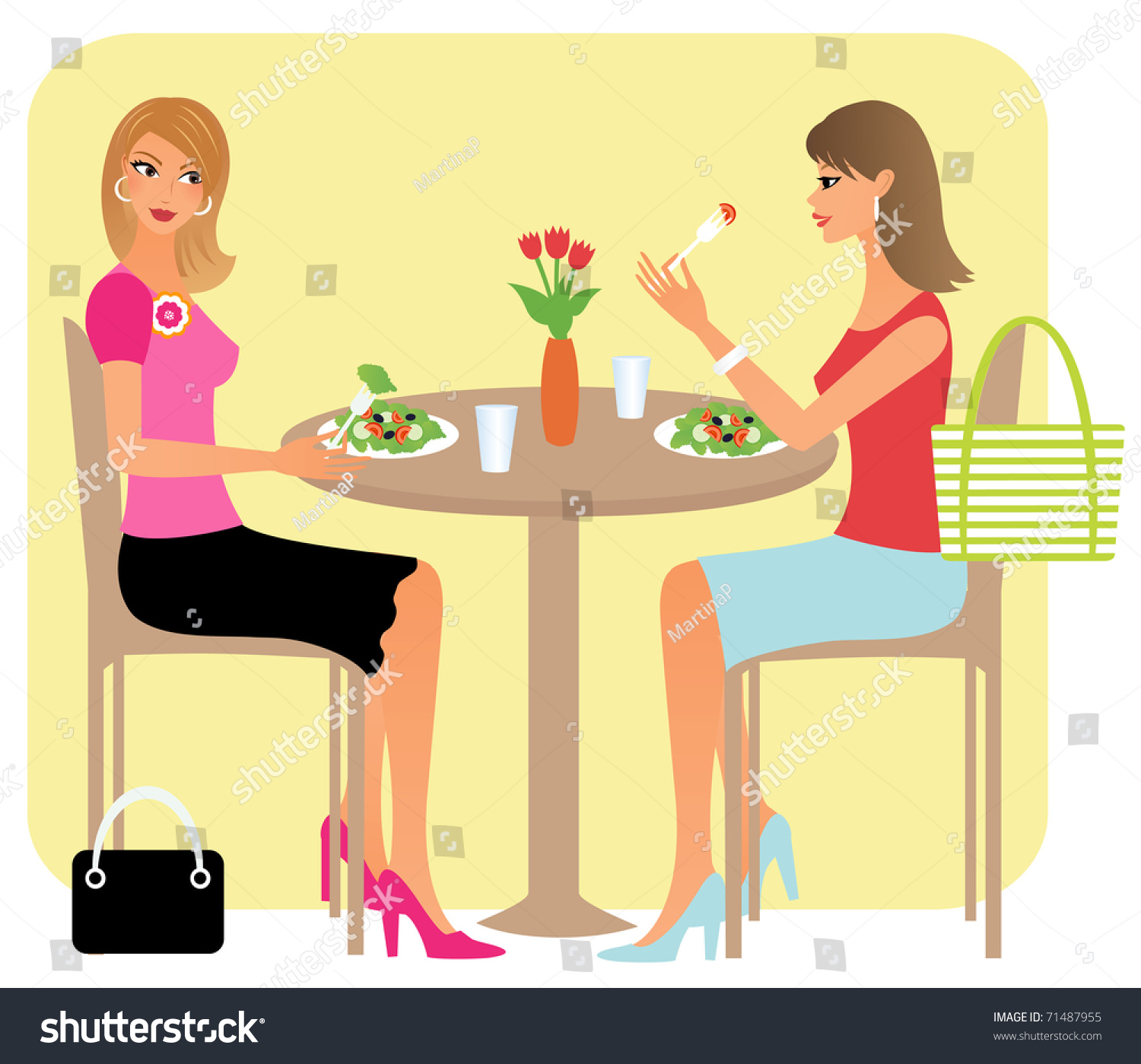 Attractive Woman Having Lunch Her Girlfriend Stock Vector 71487955 ...