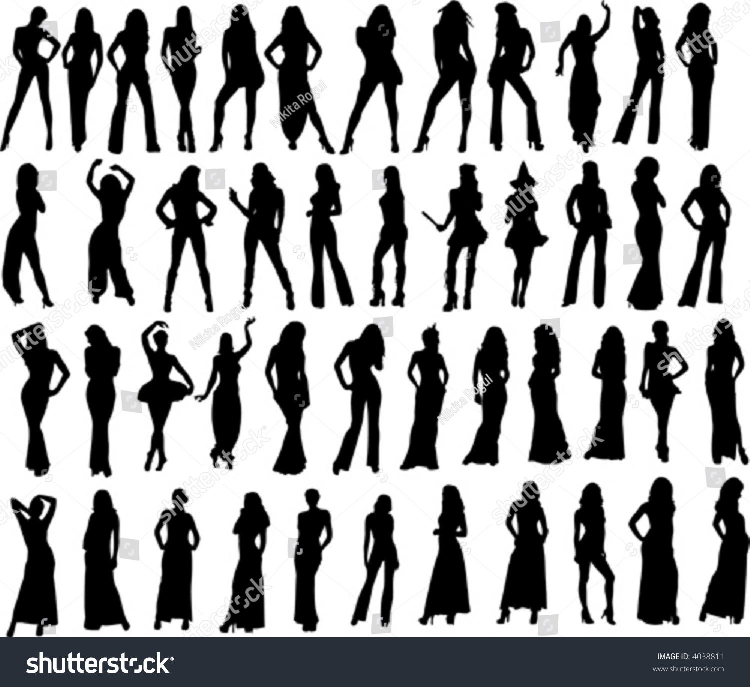 Attractive Women Silhouettes In Different Poses And Costumes (Vectors ...