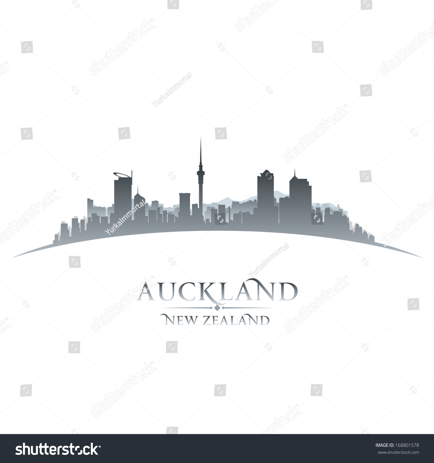 Auckland New Zealand City Skyline Silhouette. Vector Illustration ...