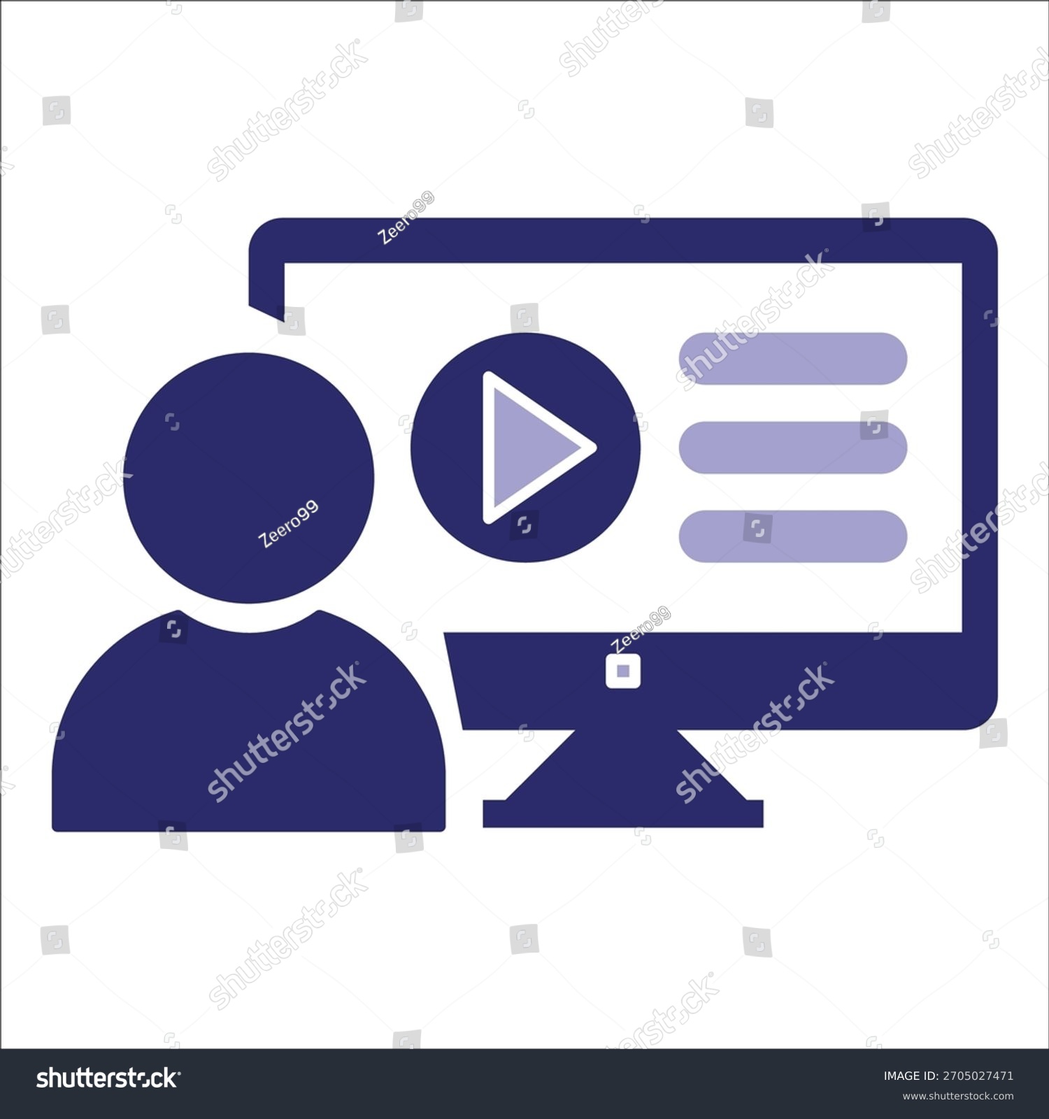 blue user watching video on computer screen clip art preview