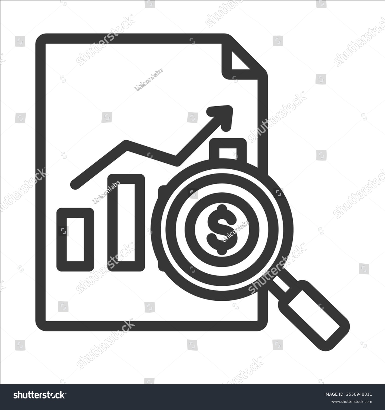 financial analysis icon, magnifying glass, dollar sign clip art preview