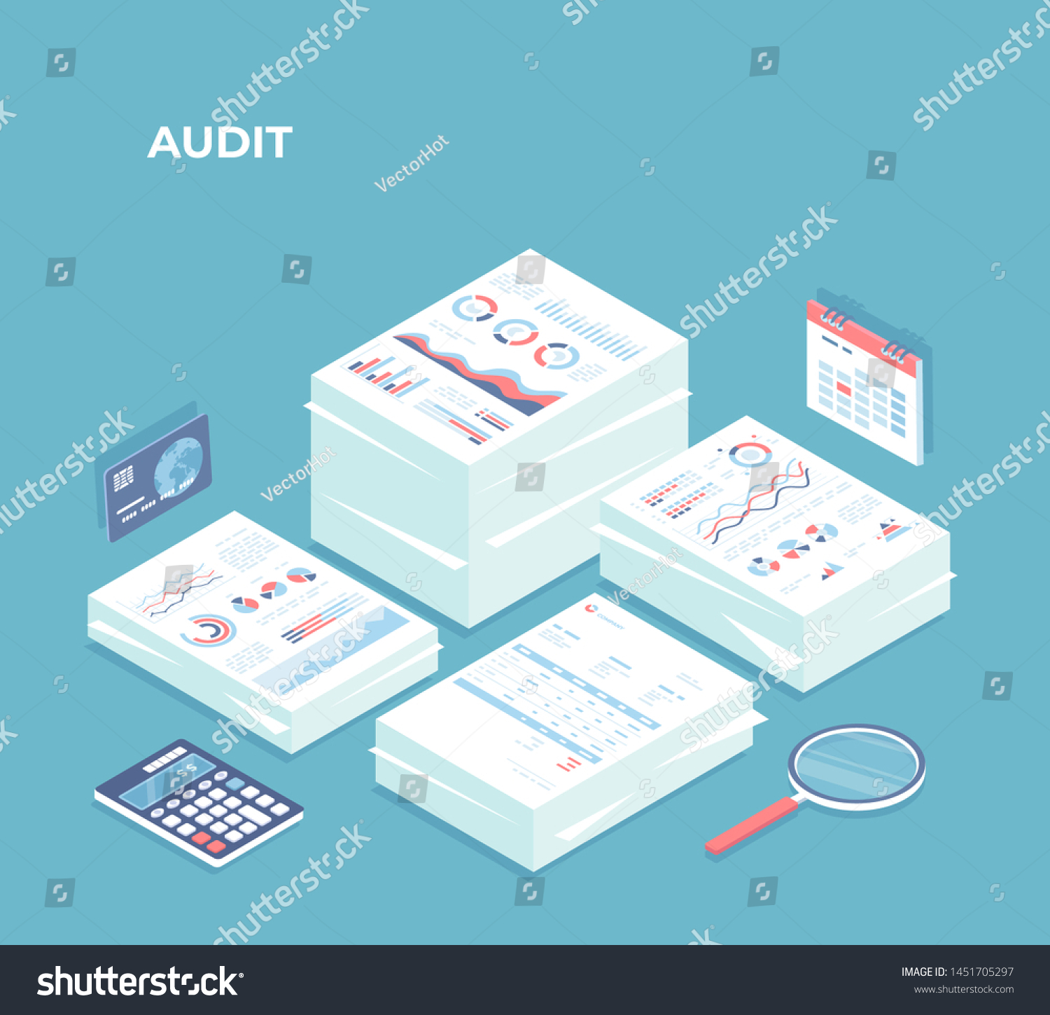 Auditing Analysis Accounting Calculation Analytics Piles Stock Vector Royalty Free 1451705297 0017