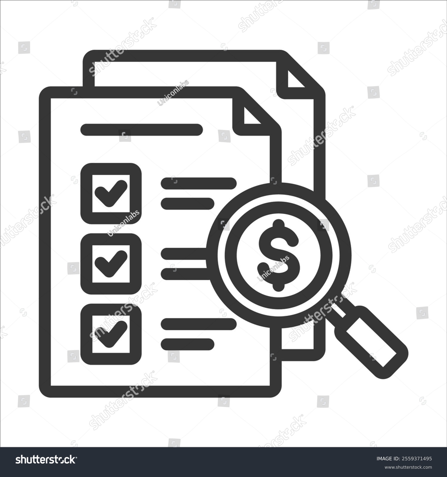 financial document analysis with magnifying glass clip art preview