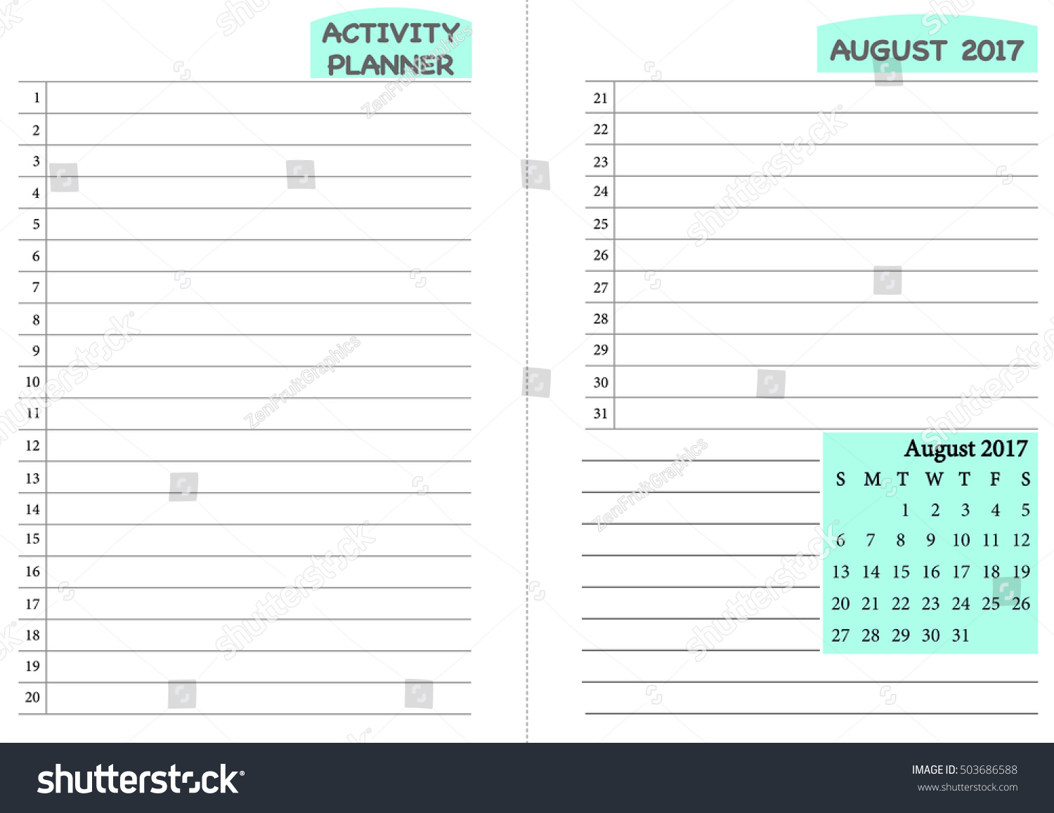 august 2017 calendar template monthly planner のベクター画像素材