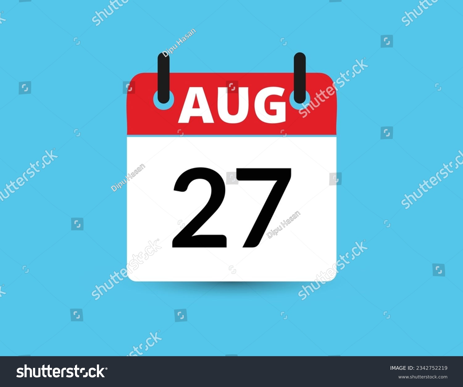 SVG of August 27. Flat icon calendar isolated on blue background. Date and month vector illustration svg