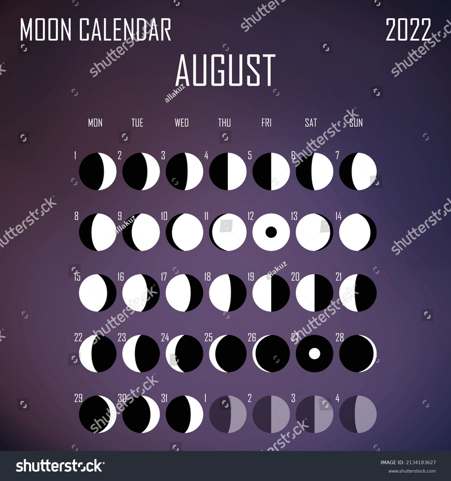 August 2022 Moon Calendar Astrological Calendar Stock Vector (Royalty ...