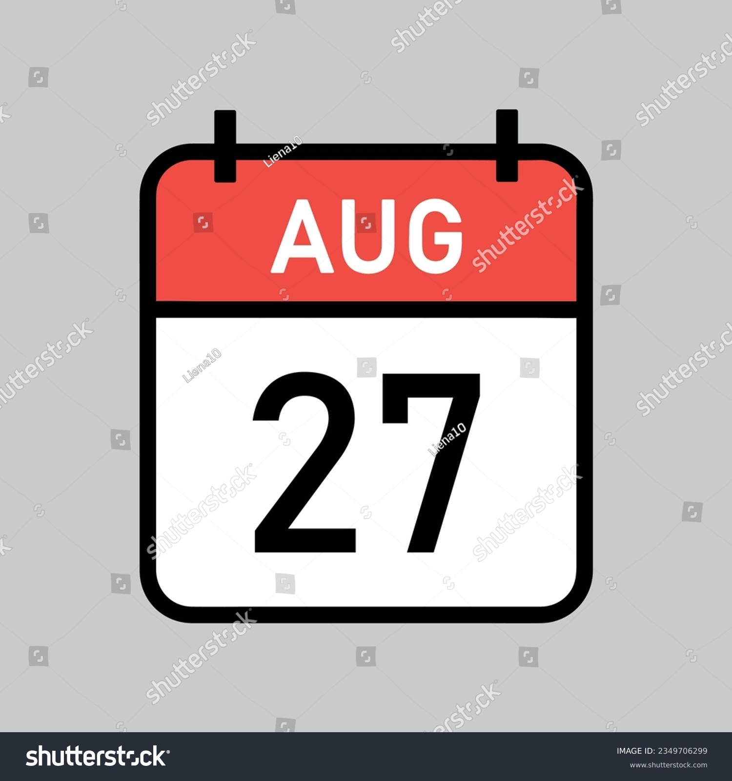 SVG of august 27 red and white color calendar page with black outline, calendar date vector illustration svg