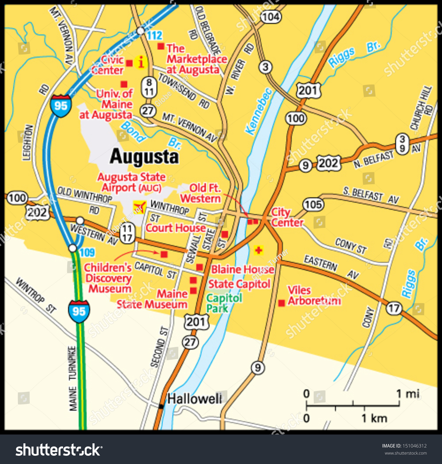 map of augusta maine Augusta Maine Area Map Stock Vector Royalty Free 151046312 map of augusta maine