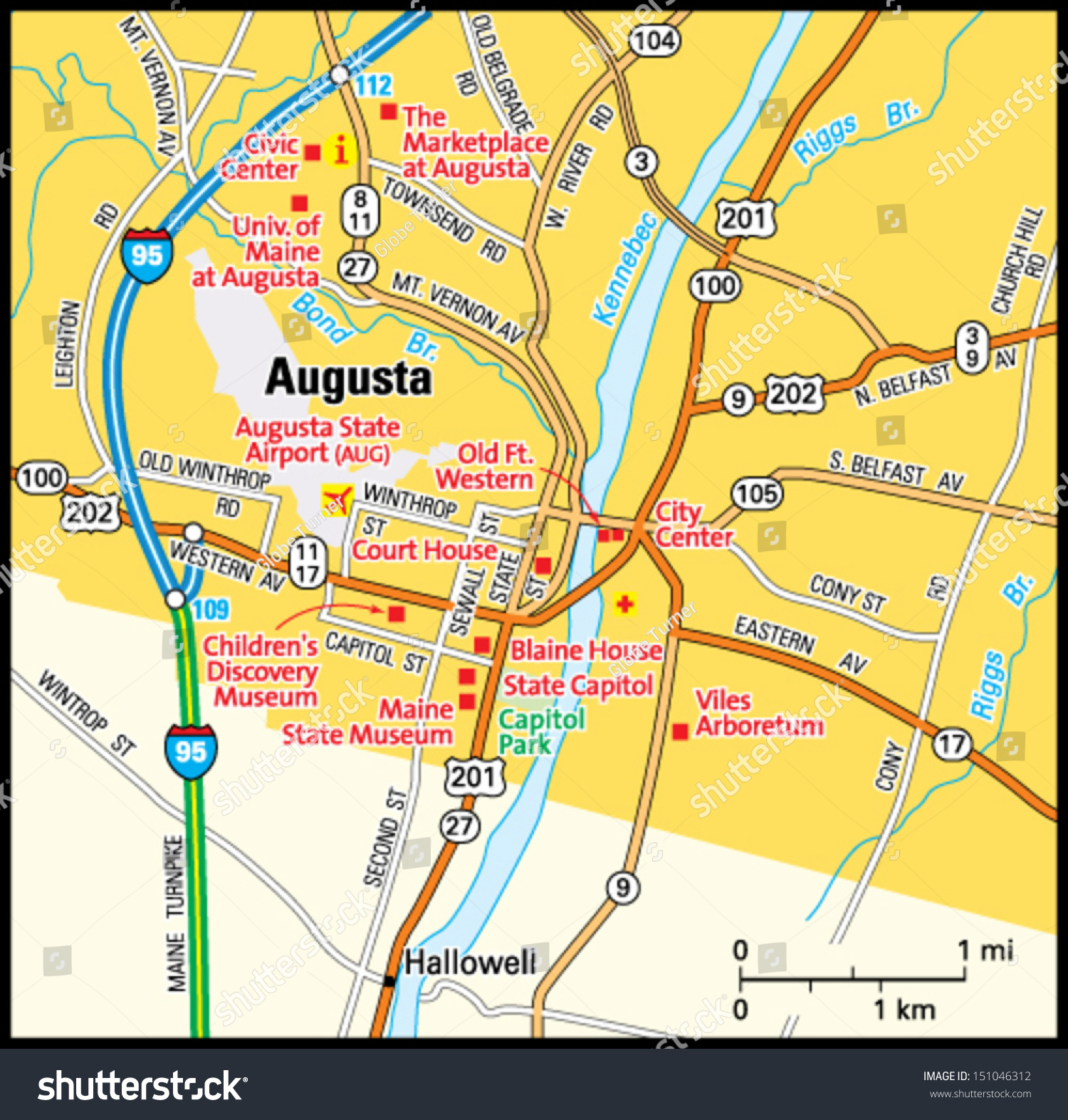 augusta maine maps Augusta Maine Area Map Stock Vector Royalty Free 151046312 augusta maine maps