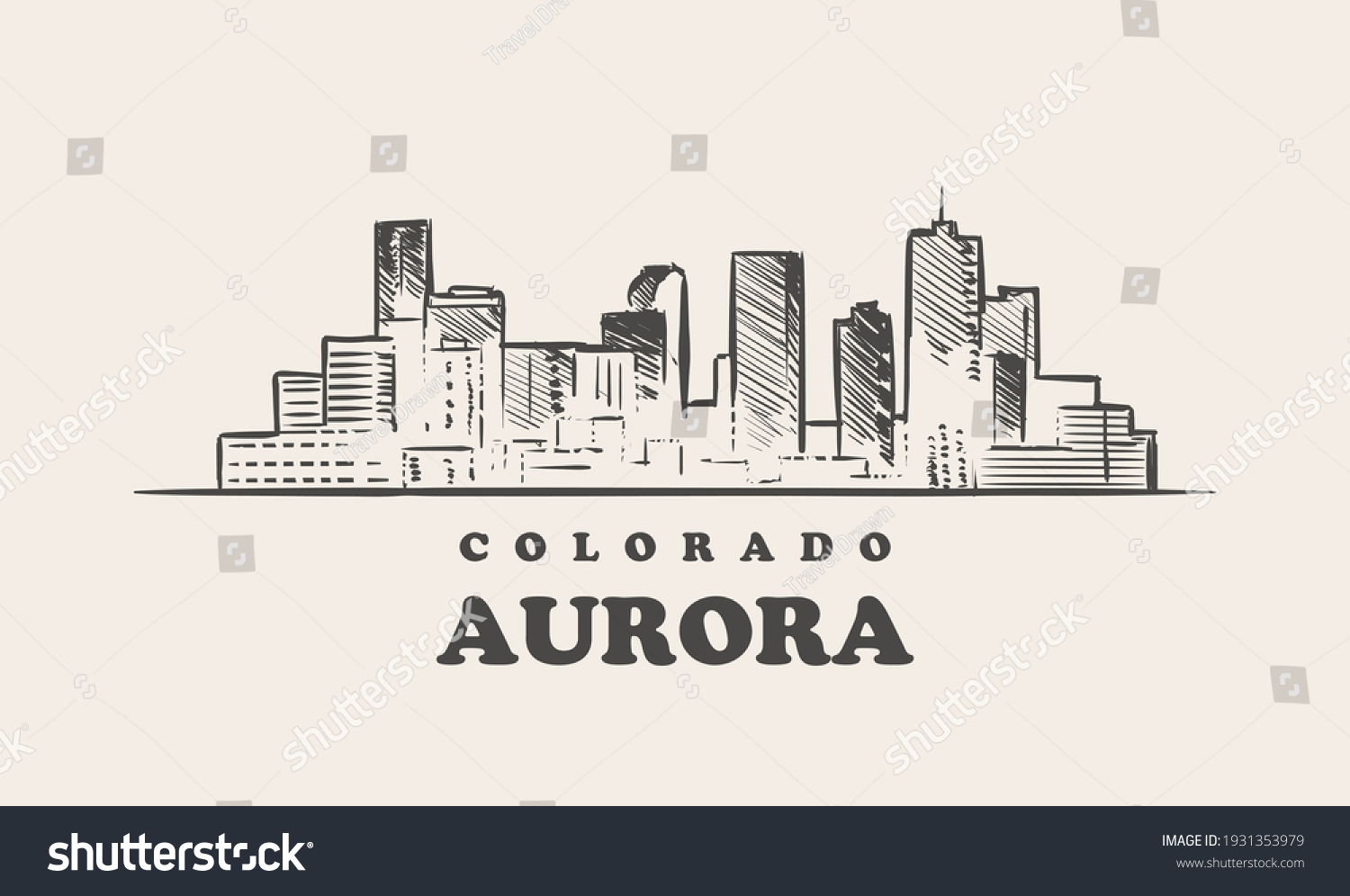SVG of Aurora skyline, colorado. Aurora hand drawn sketch svg