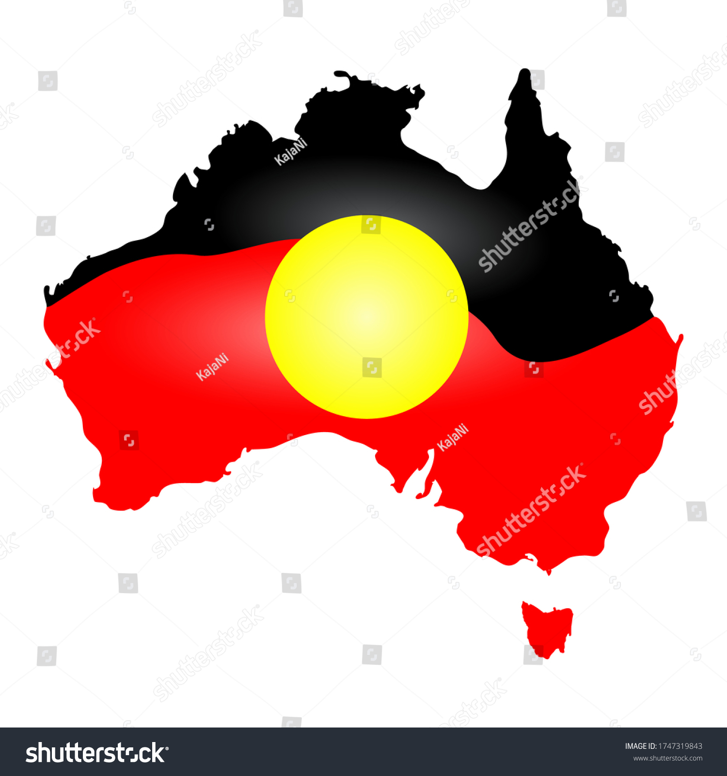 Australia Aboriginal Flag Map Continent Isolated Stock Vector (Royalty