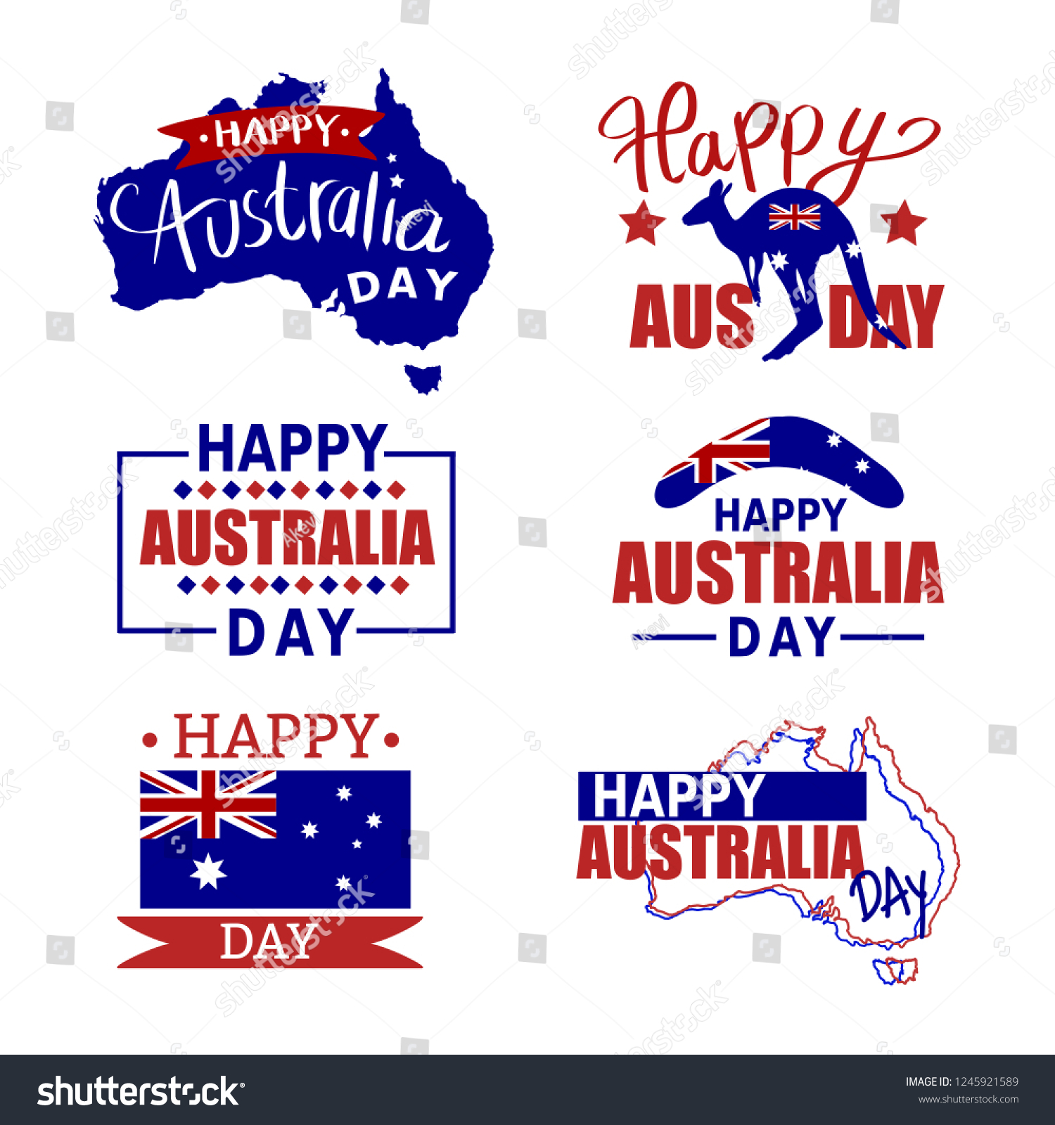 SVG of Australia badges set. Australia icon set, flag, kangaroo. Happy Australia Day.Map of Australia with flag. Vector illustration svg