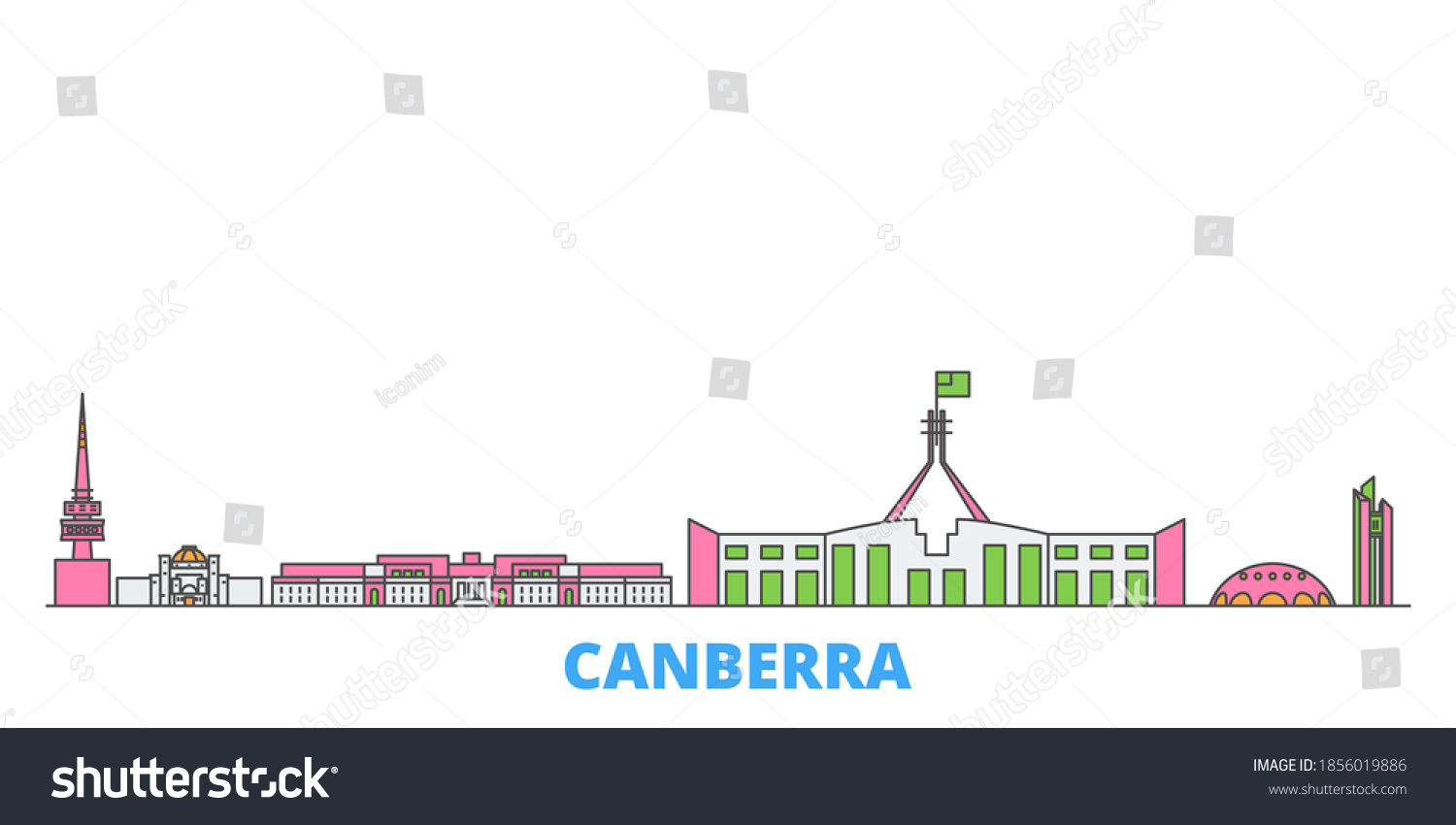 SVG of Australia, Canberra line cityscape, flat vector. Travel city landmark, oultine illustration, line world icons svg