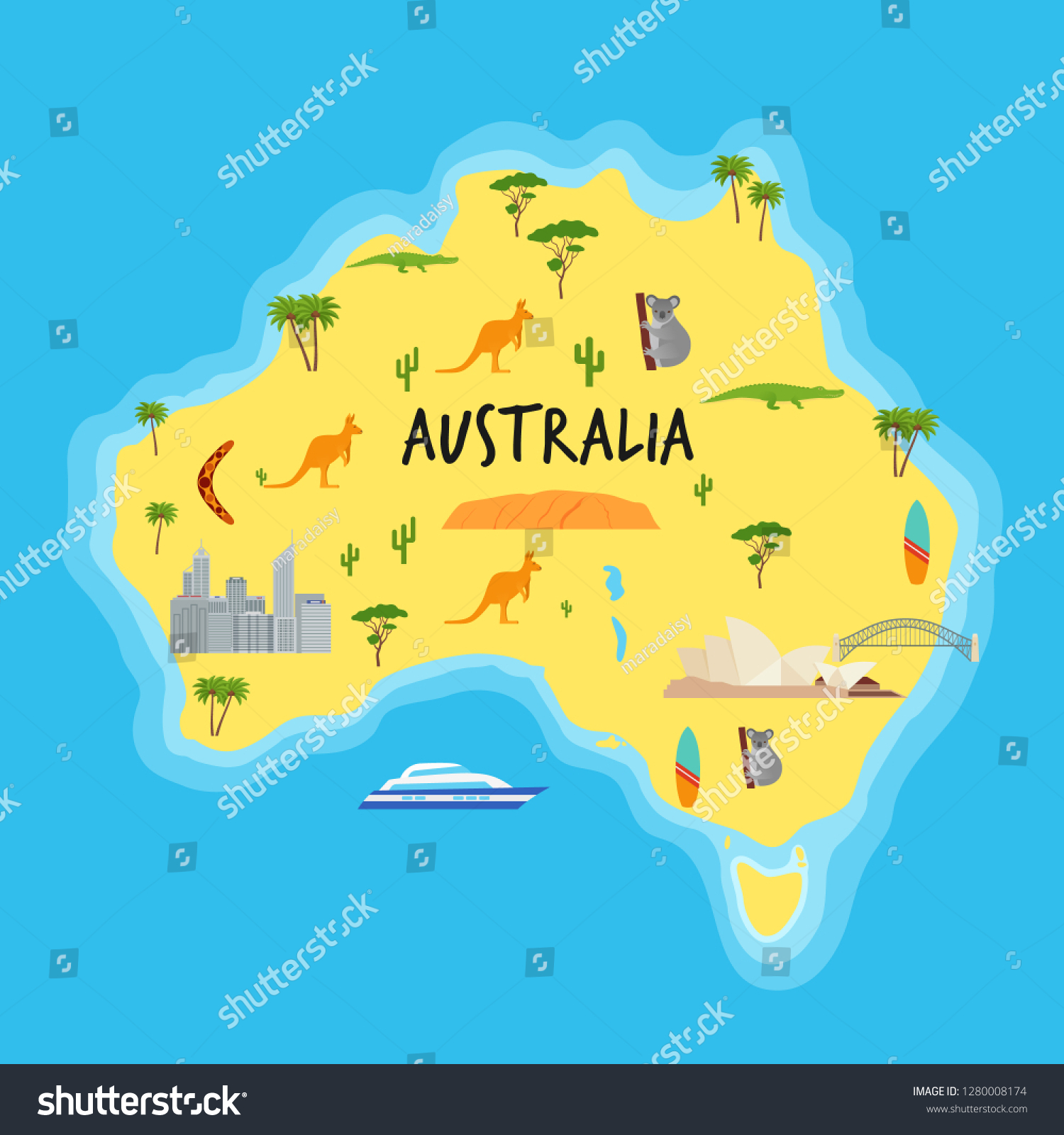 Australia Cartoon Map Vector Australian State Stock Vector (Royalty ...