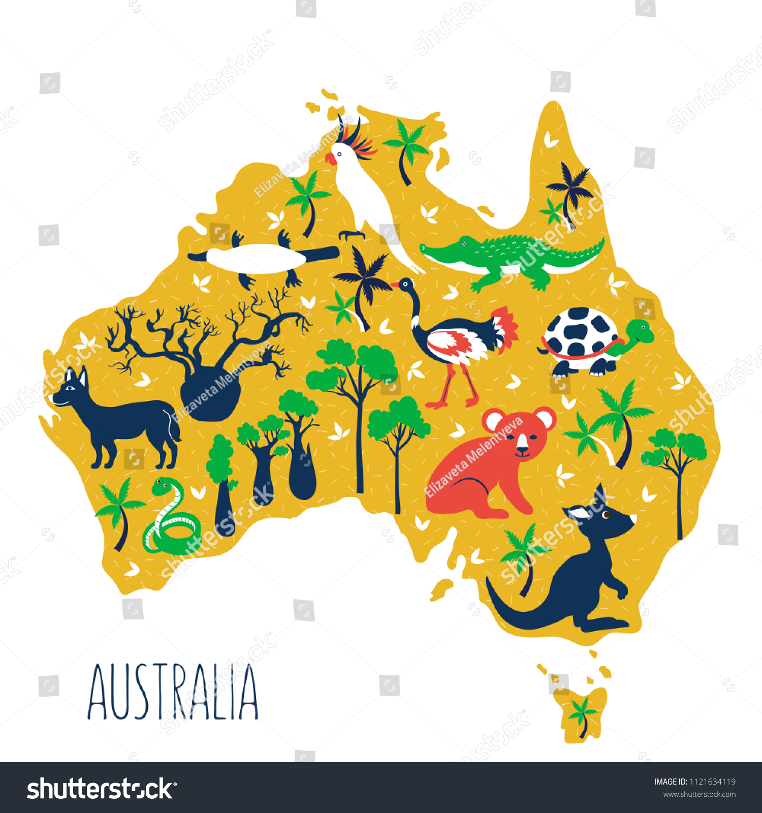 Australia Cartoon Travel Map Vector Colorful Stock Vector (Royalty Free ...