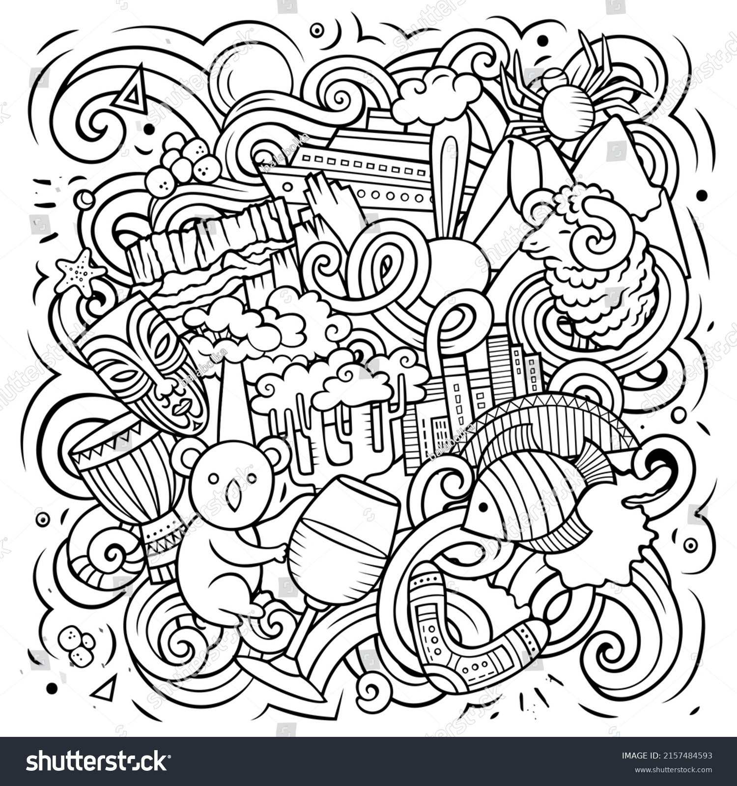 Australia Cartoon Vector Doodle Illutraditional Symbols Stock Vector ...