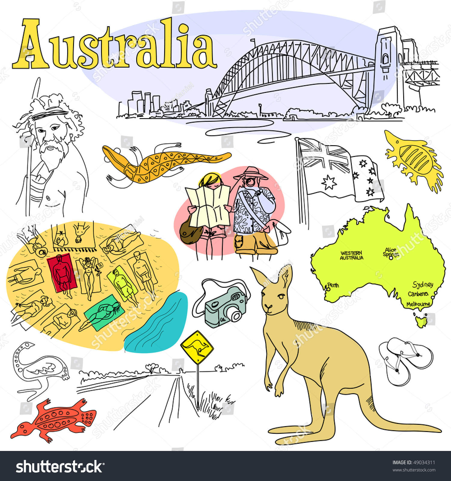 Australia Doodles Stock Vector Illustration 49034311 : Shutterstock