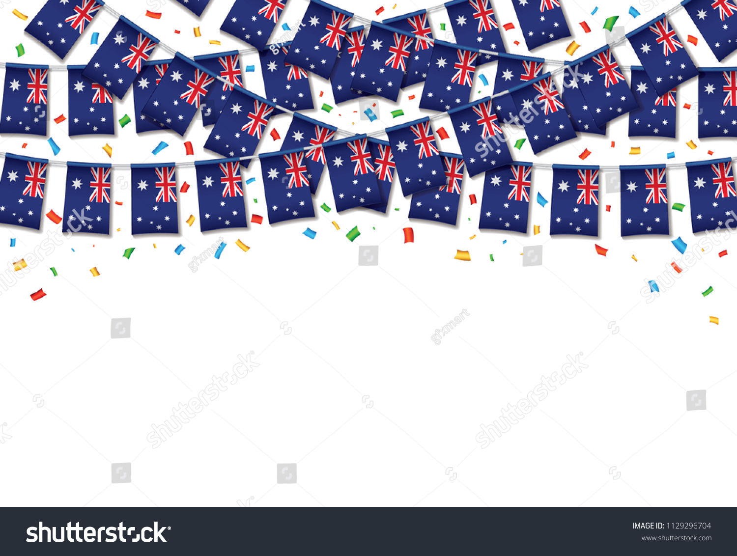 SVG of Australia flag garland white background with confetti, Hang bunting for Australian independence Day celebration template banner, Vector illustration svg