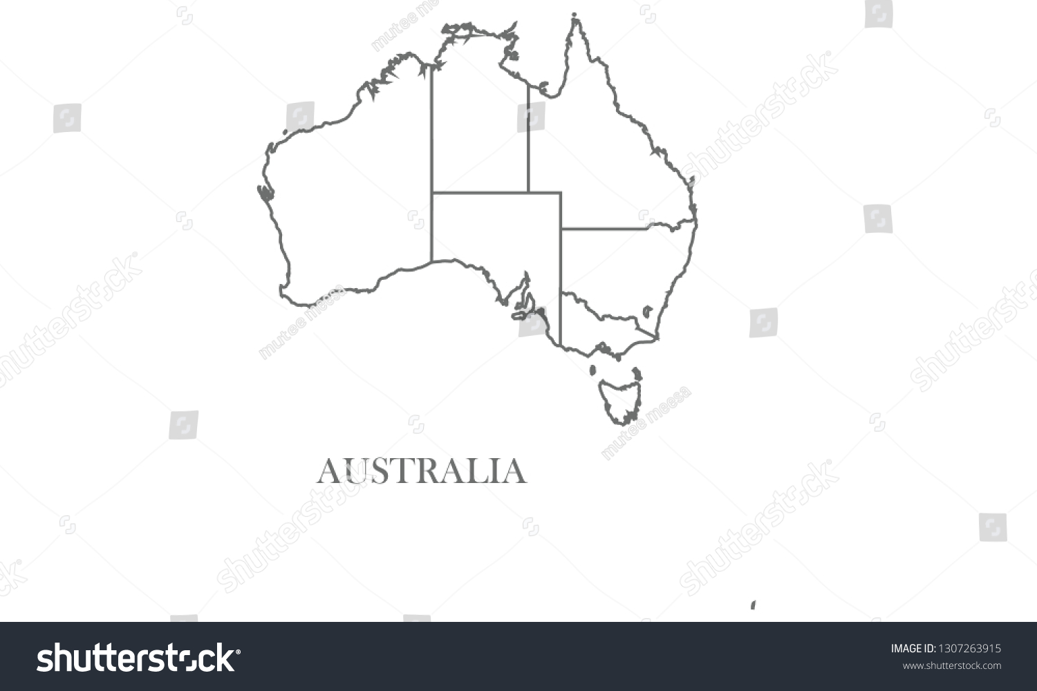 Australia Gray Line Map Stock Vector (royalty Free) 1307263915