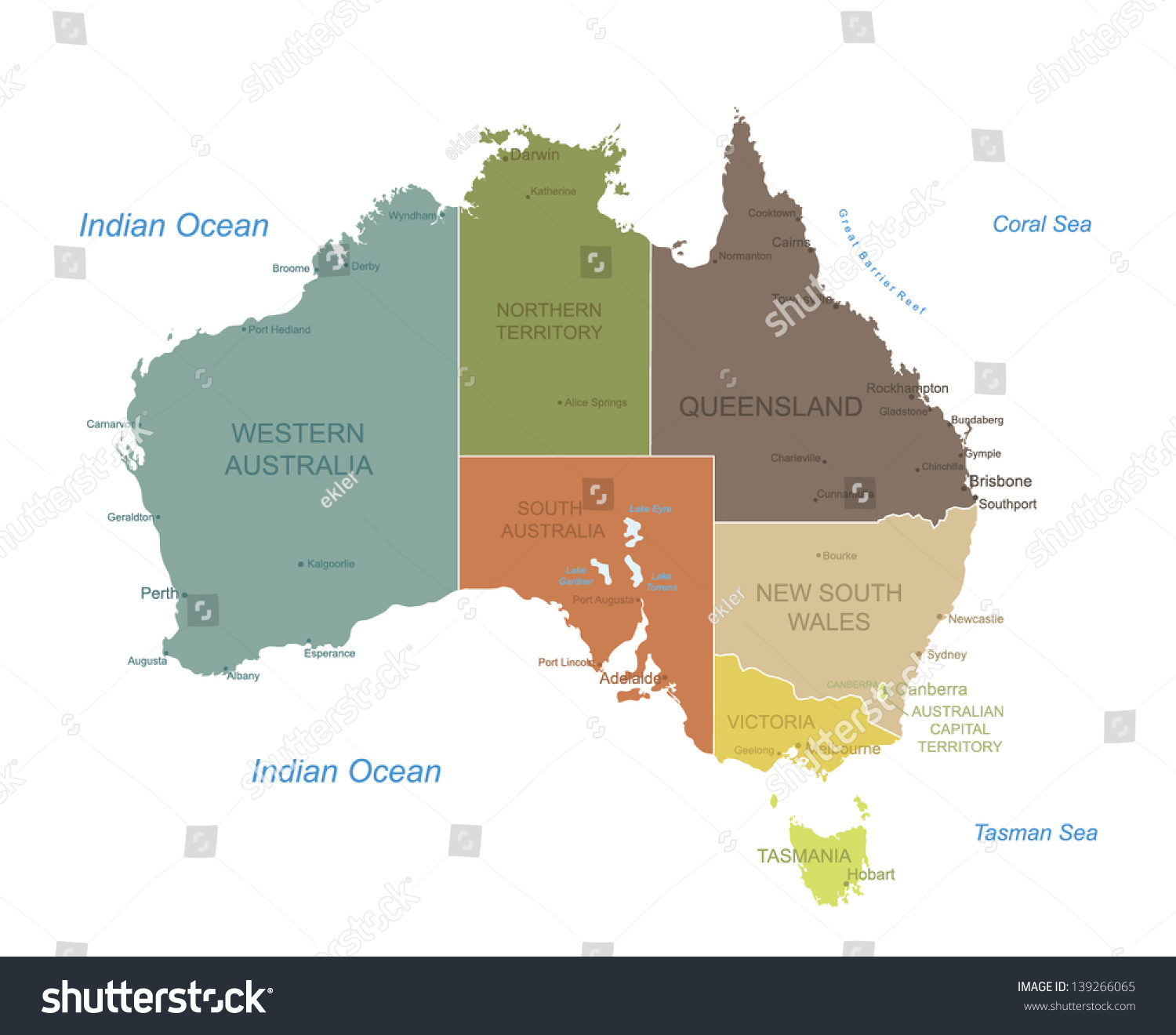 Australia-Highly Detailed Map.All Elements Are Separated In Editable ...