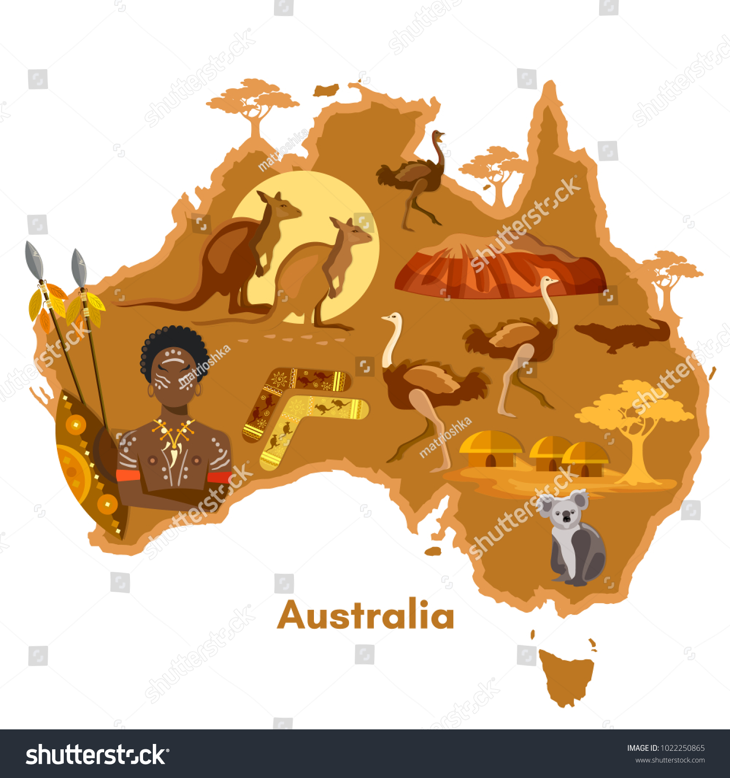Australia Sights Culture Traditions Vector (Royalty Free) 1022250865