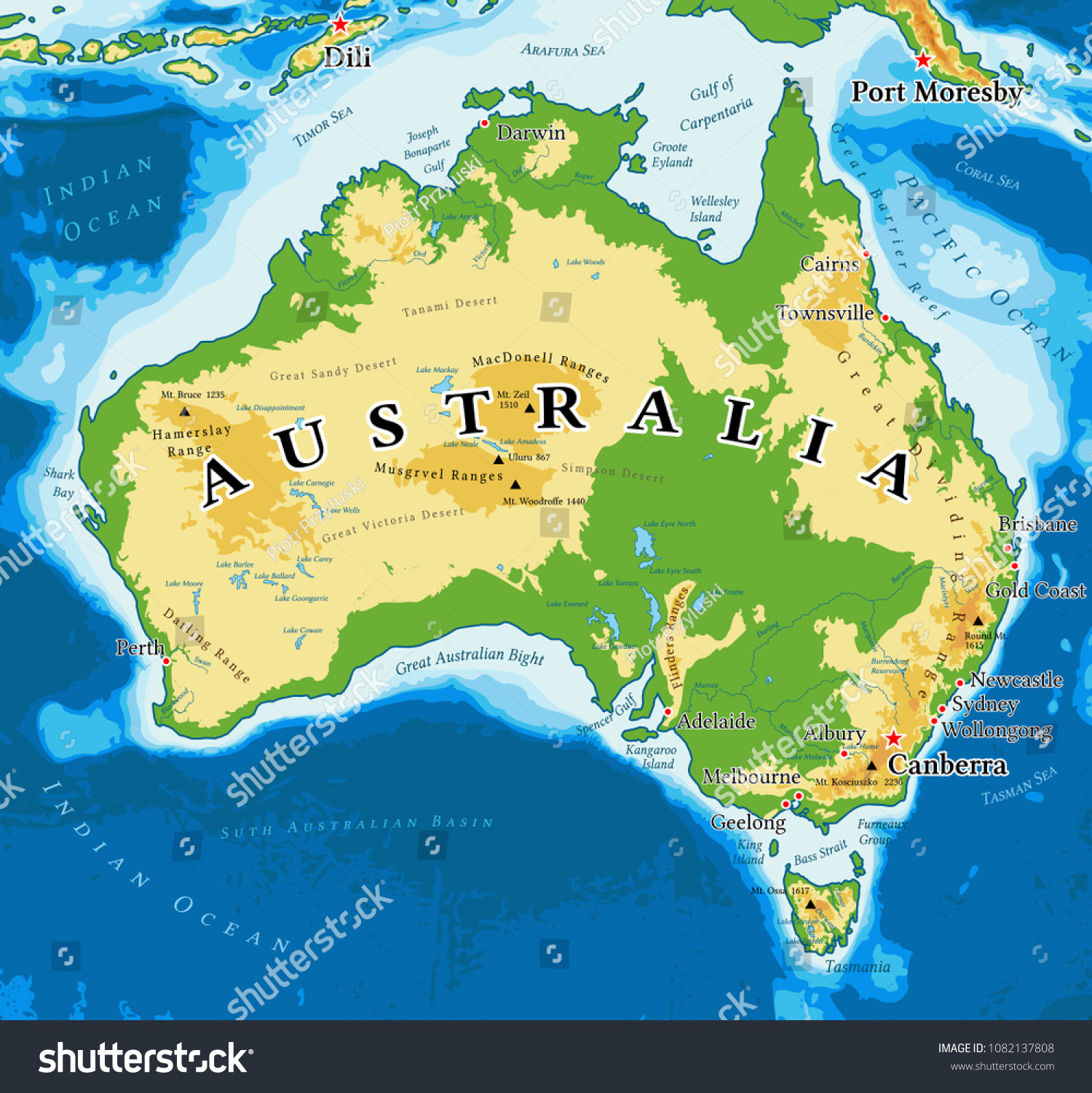 Australia Physical Map Elements Image Furnished Stock Vector (Royalty ...