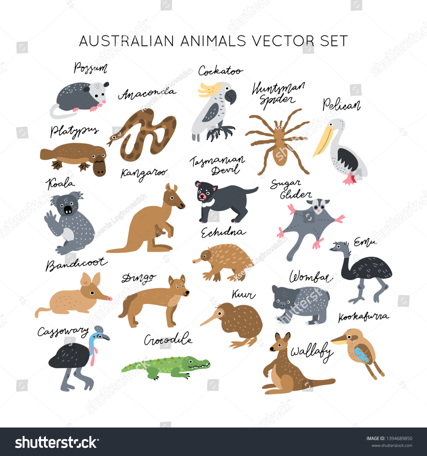 Bonus garage udslæt Australian Animals Vector Illustrations Clipart Bundle Stock Vector  (Royalty Free) 1394689850