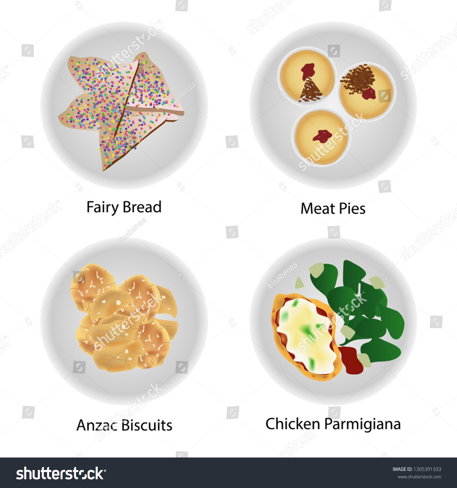 Australian Food Top View Cartoon Popular Vector (Royalty Free) 1305391333