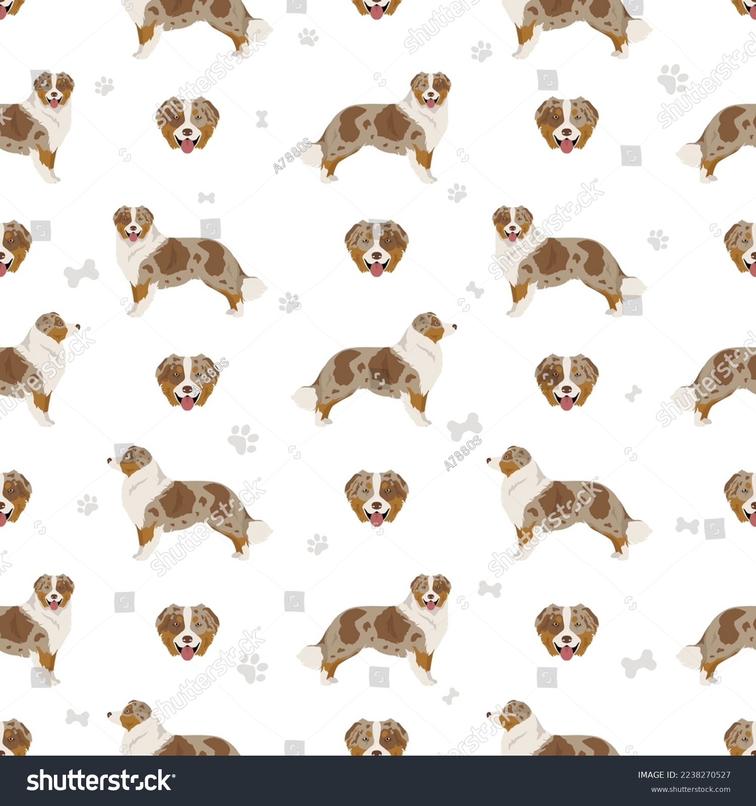 SVG of Australian shepherd seamless pattern. Background Aussie set.  Vector illustration svg