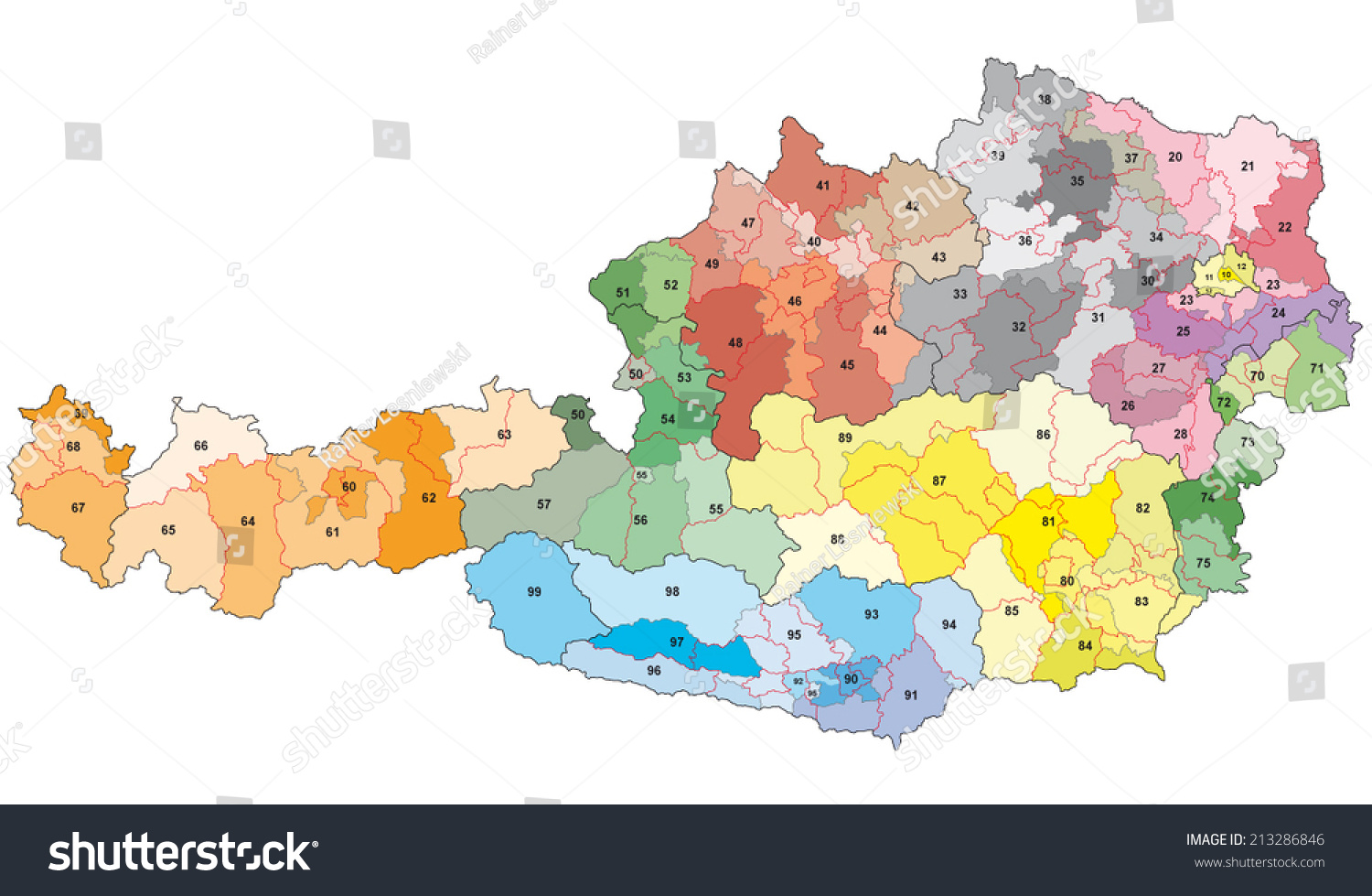 Austria Zip Code Map Austria 2Digit Postcodes Map Stock Vector (Royalty Free) 213286846 |  Shutterstock