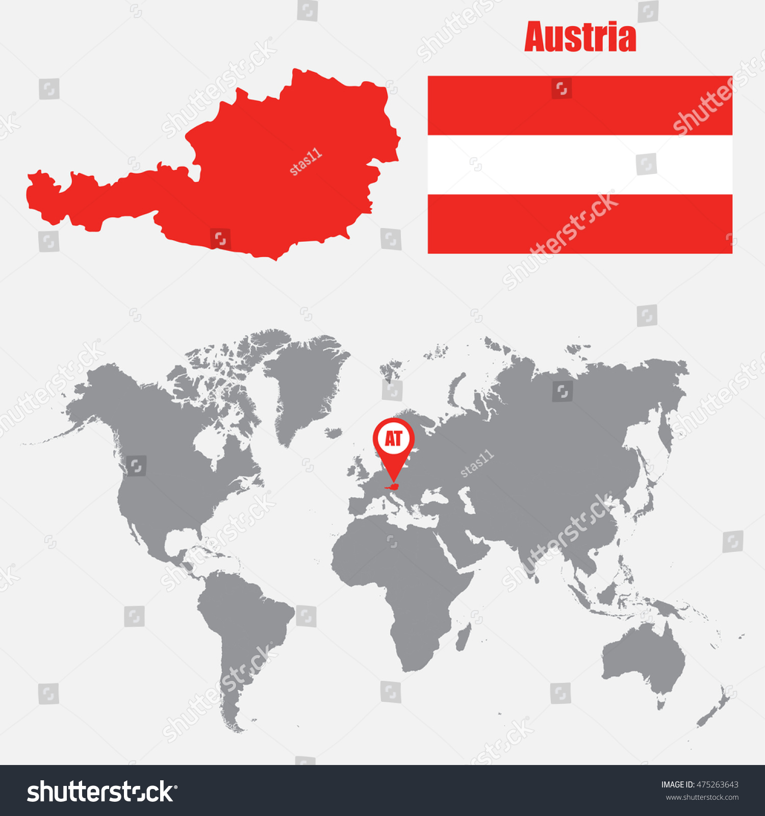 Austria Map On World Map Flag Stock Vector Royalty Free 475263643