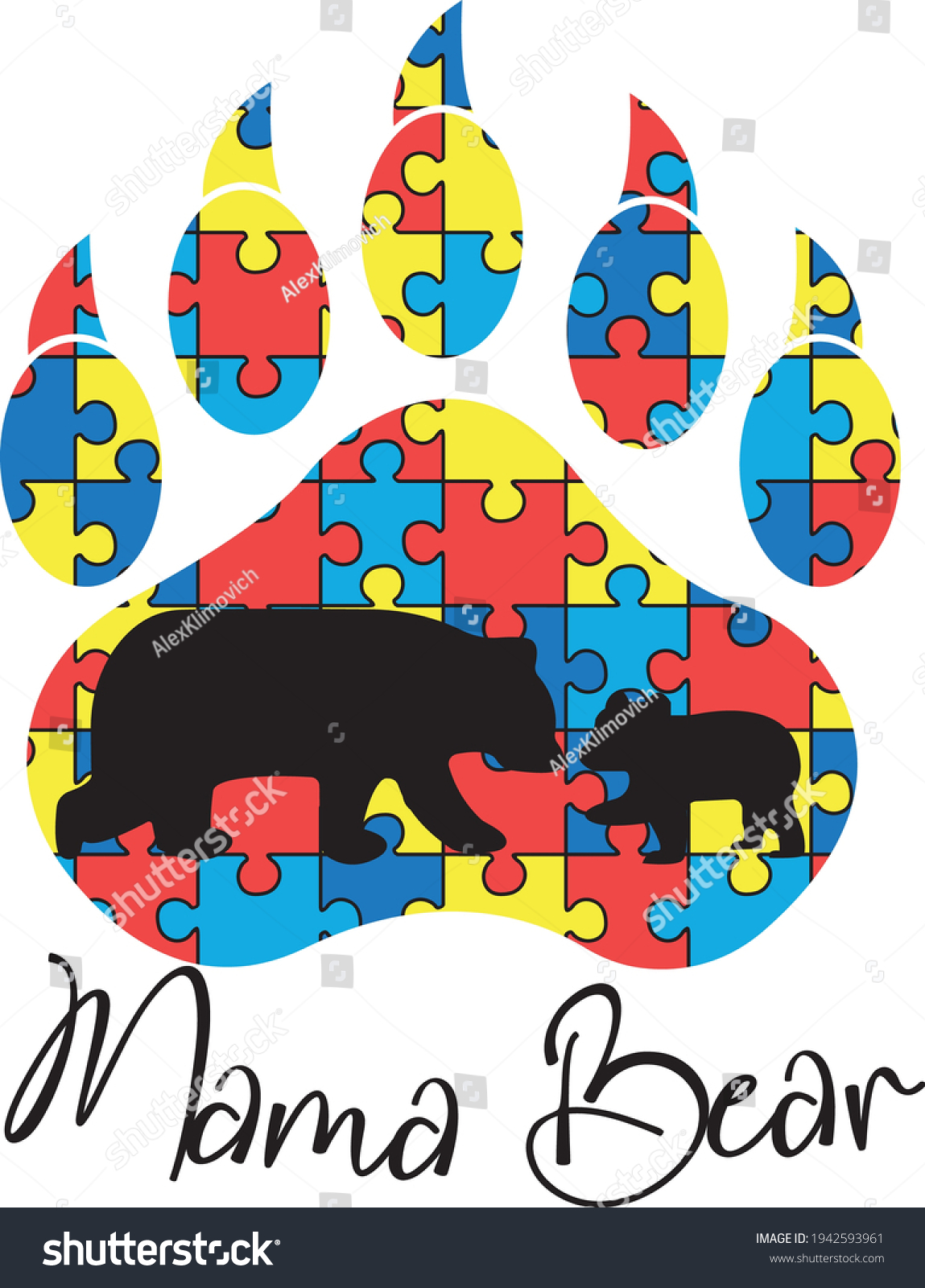 SVG of Autism Awareness Day Svg Puzzle Pieces. Autism shirt design. Autism bear shirt design.Vector illustration isolated on white background.  Autism cutting file for Silhouette and Cricut.  svg