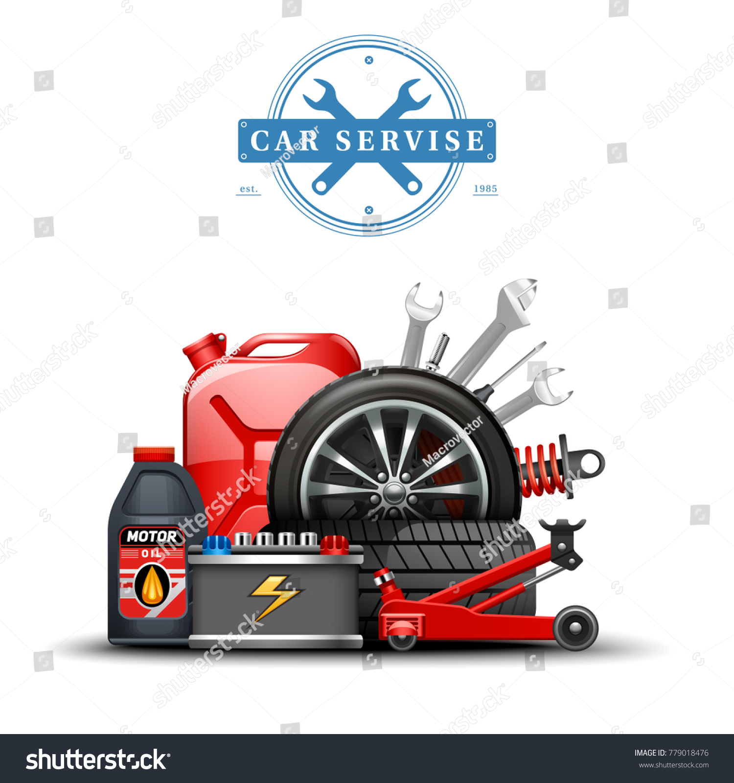 SVG of Auto service accessories colorful 3d composition with spanner oil car lift gasoline canister and battery vector illustration  svg