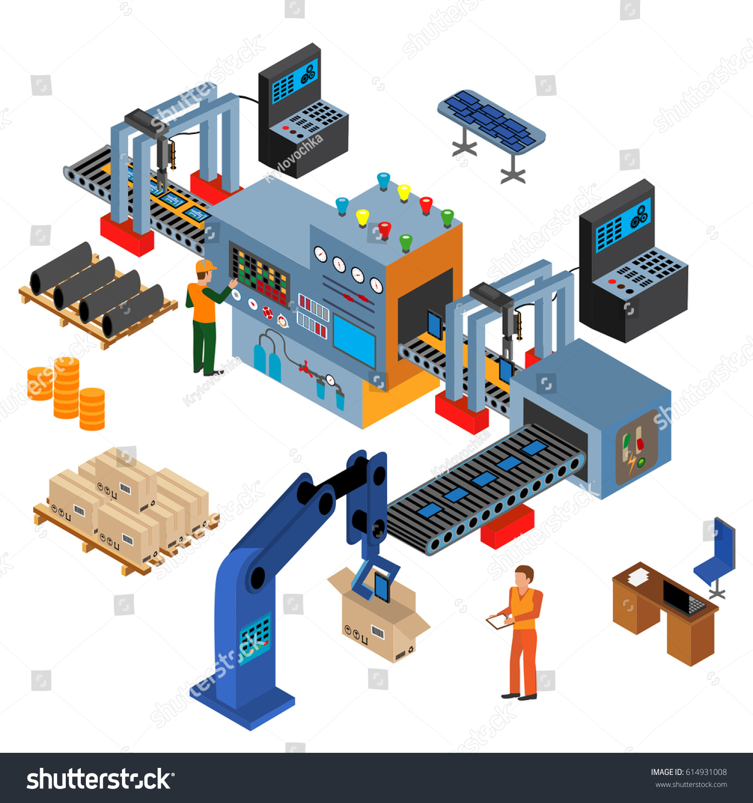 Automated Factory Assembly Line Robotic Arm Stock Vector 614931008 ...