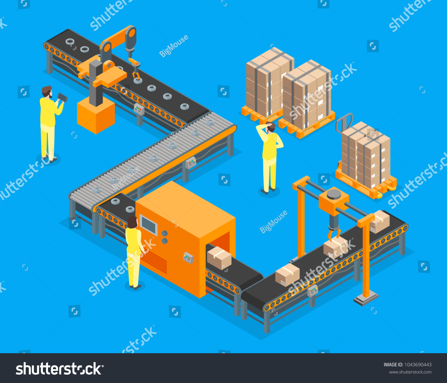 Automated Factory Conveyor Production 3d Isometric Stock Vector Royalty Free