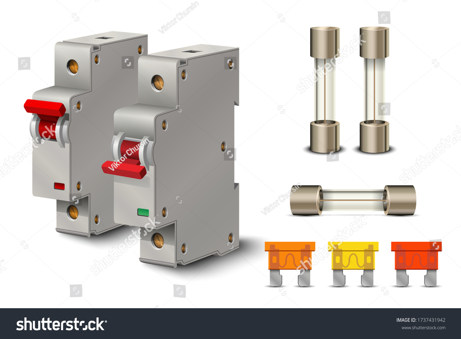 SVG of Automatic circuit breaker. Fuse of electrical protection component. Electric switches. Fuse box. Vector illustration. svg