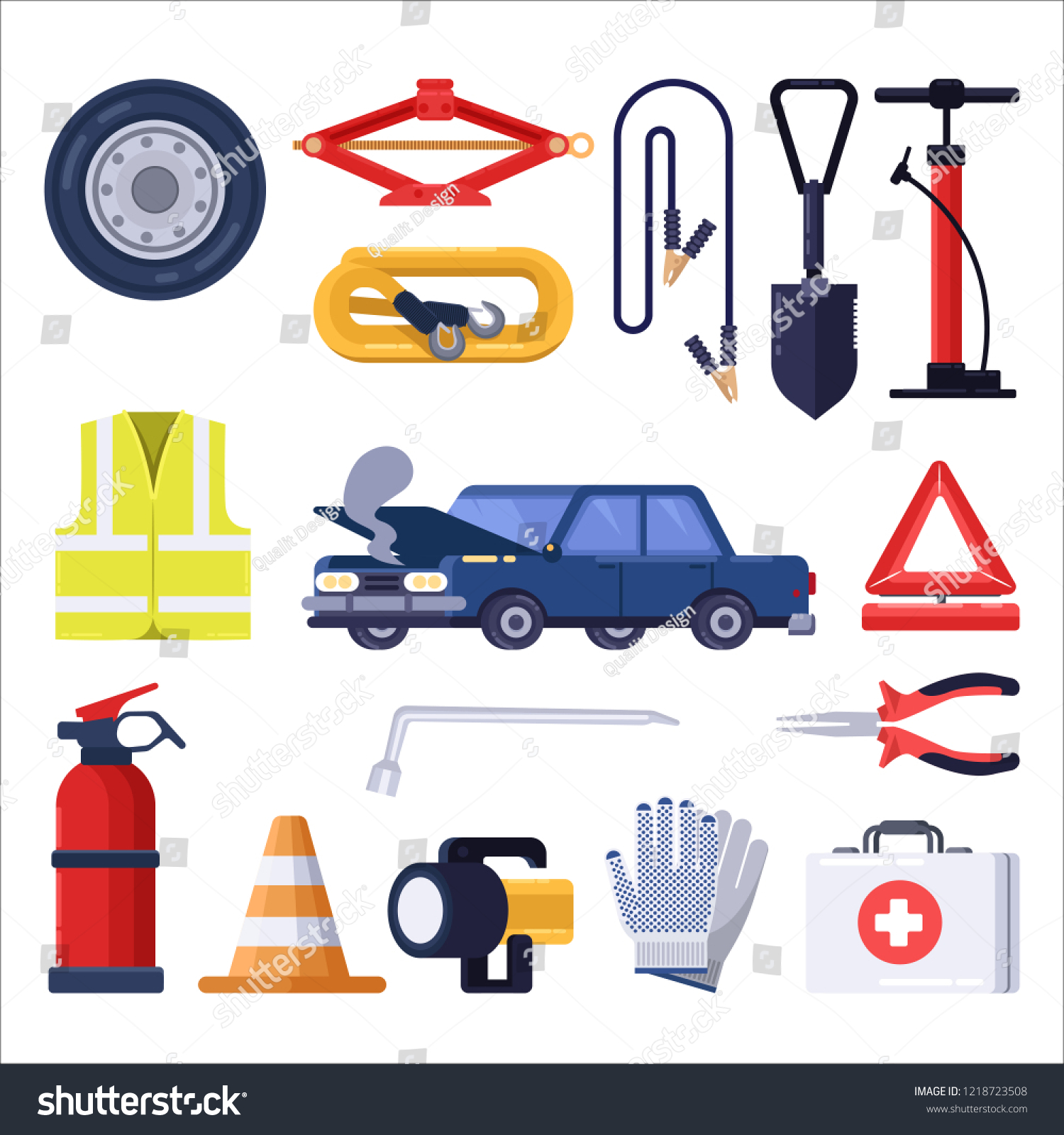 SVG of Automobile road emergency kit. Car repair and safety tools. Vector flat illustration. svg