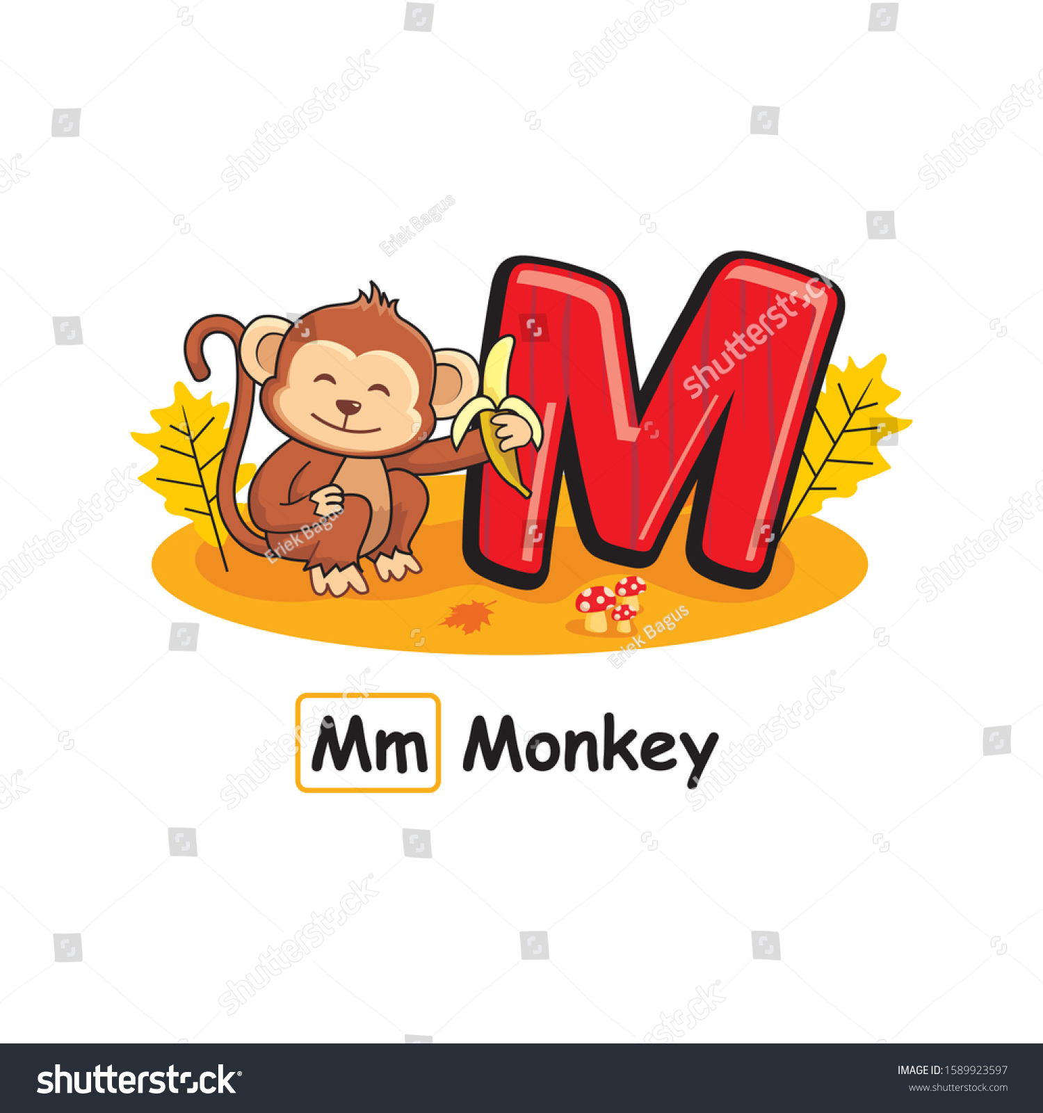 Autumn Animals Alphabet Cartoon Monkey Stock Vector Royalty Free Shutterstock